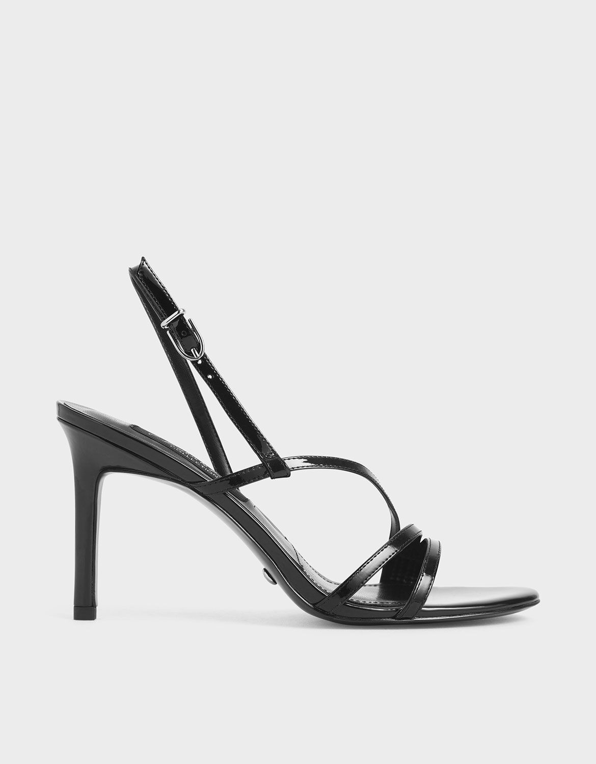 black patent leather strappy heels