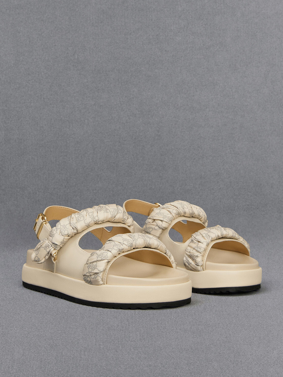 Tully Leather Ruched-Strap Sandals, Chalk, hi-res