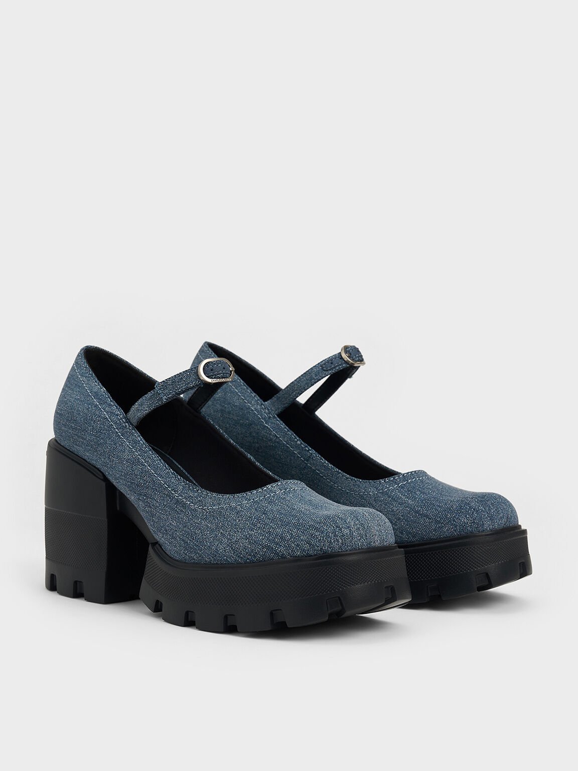 Denim Buckled Platform Mary Janes, Denim Blue, hi-res