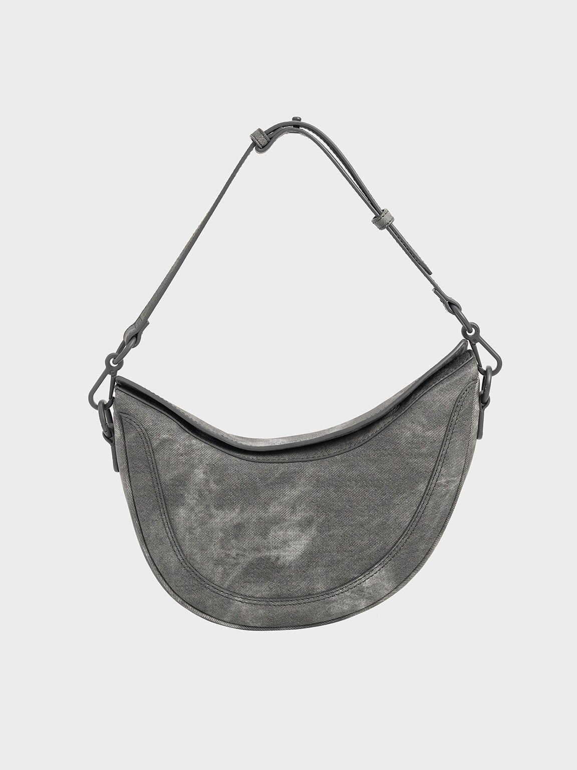 Denim Asymmetrical Saddle Bag, Dark Grey, hi-res