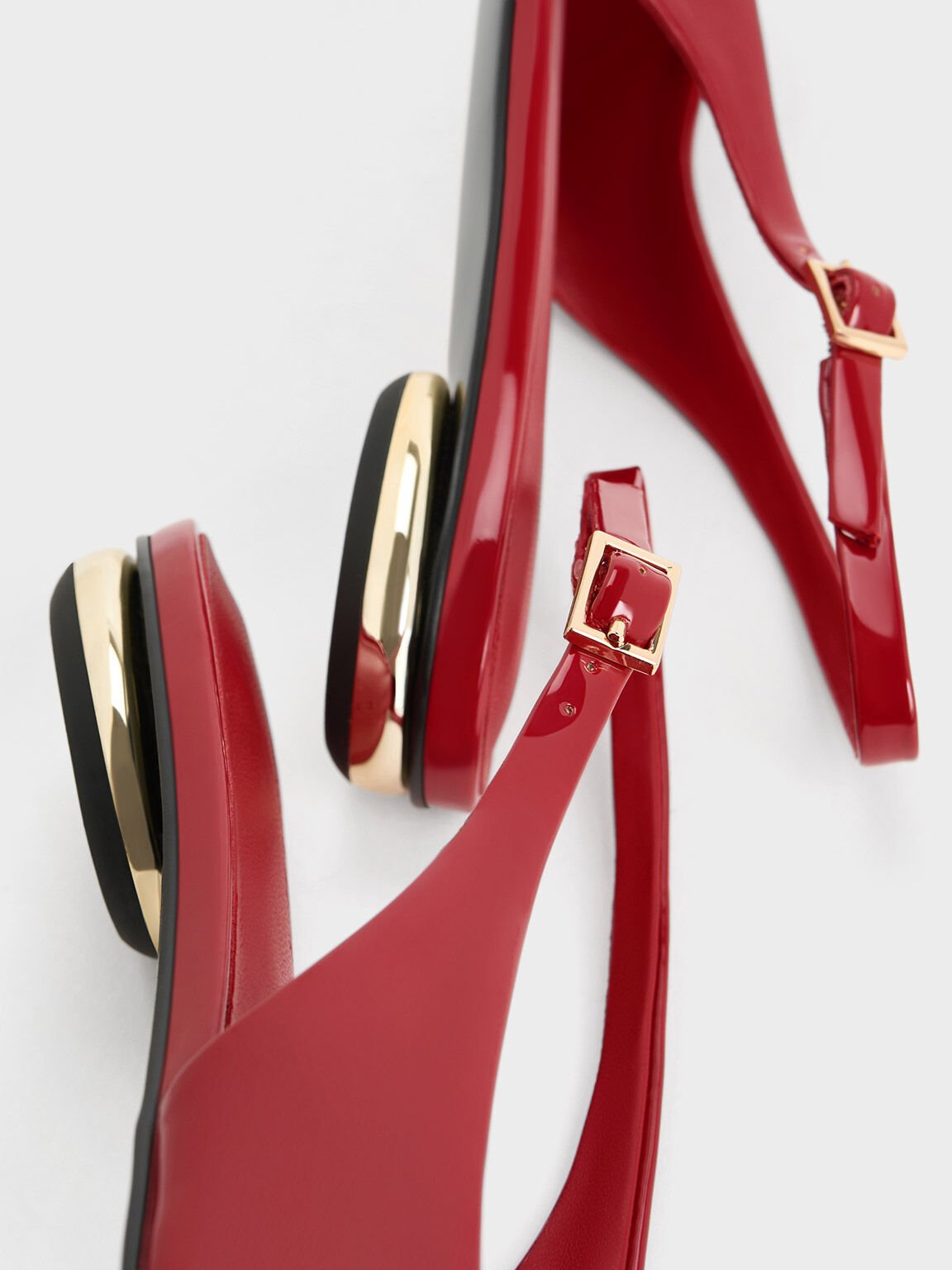 Patent Pointed-Toe Slingback Flats, Red, hi-res