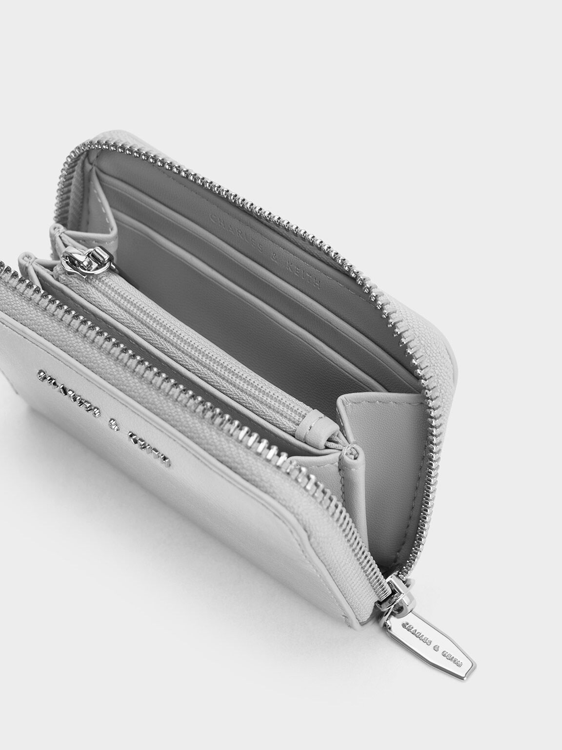 Silver Errya Metallic Zip-Around Wallet - CHARLES & KEITH GR