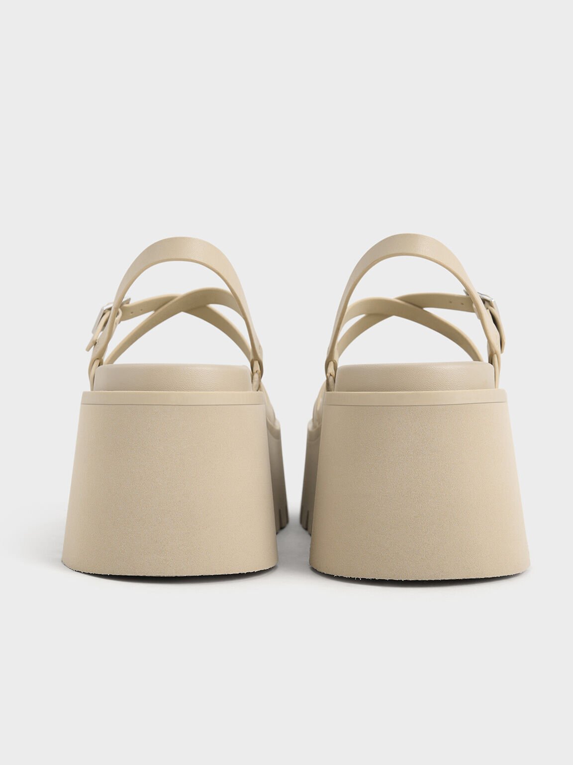 Sandalias de plataforma plana con tiras cruzadas, Beige, hi-res