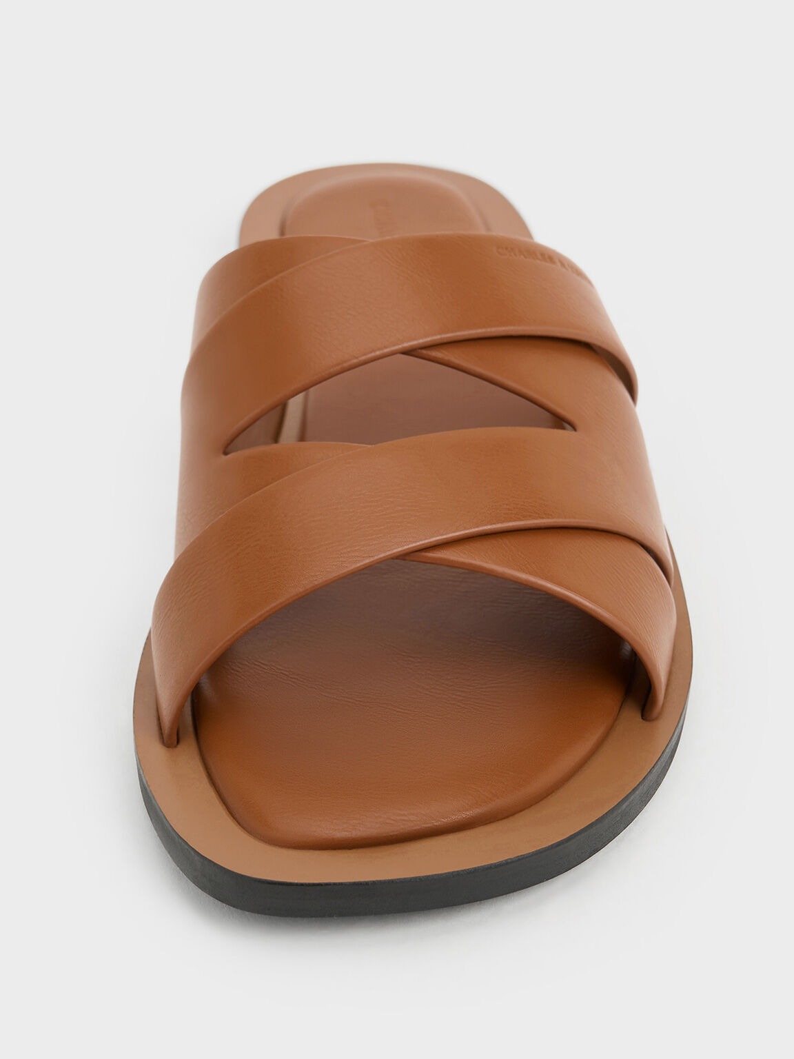 Strappy Crossover Slide Sandals, Cognac, hi-res