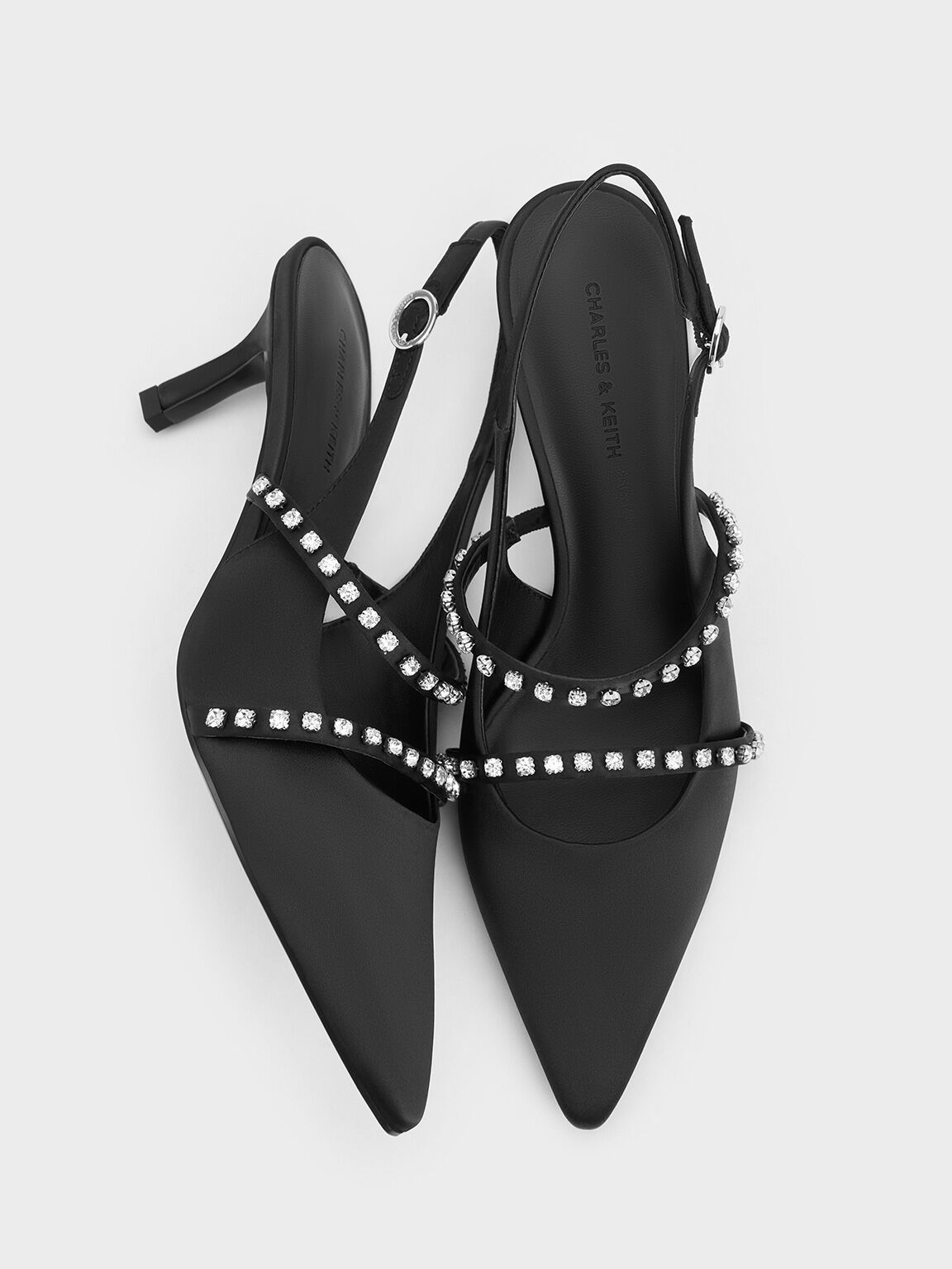 Escarpins Mary Jane en satin avec strass, Noir Texturé, hi-res