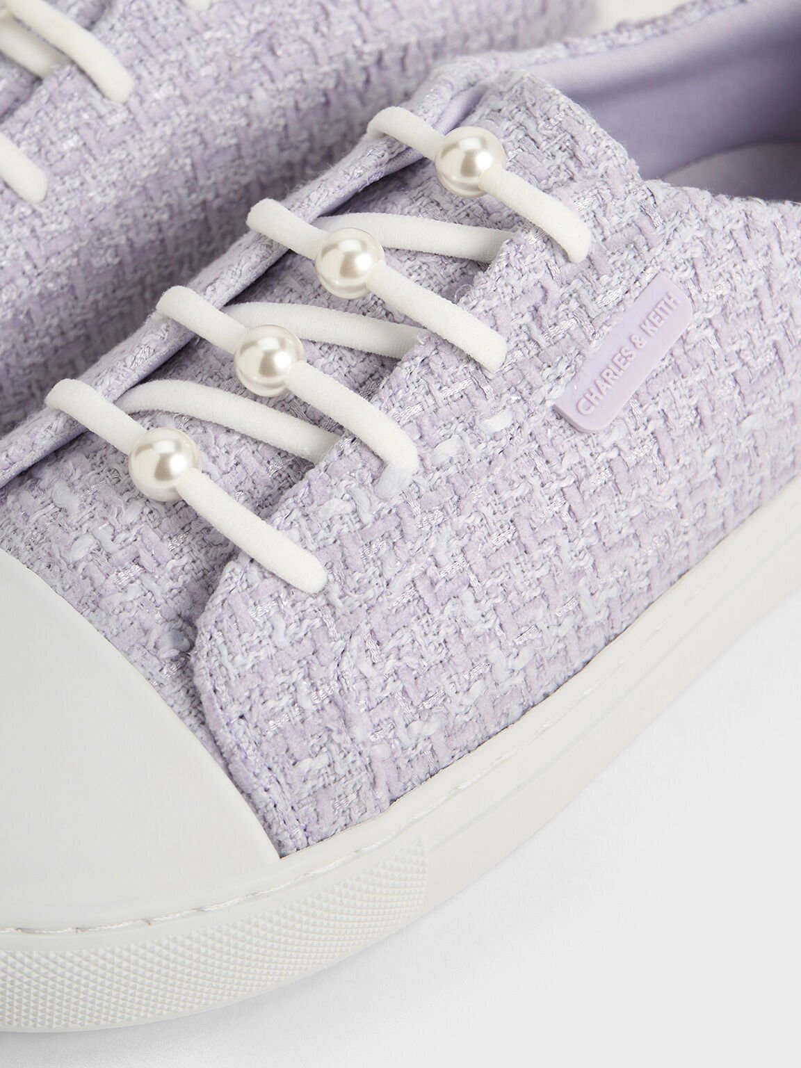 Zapatillas deportivas de tweed para niñas con adornos de perlas, Lila, hi-res