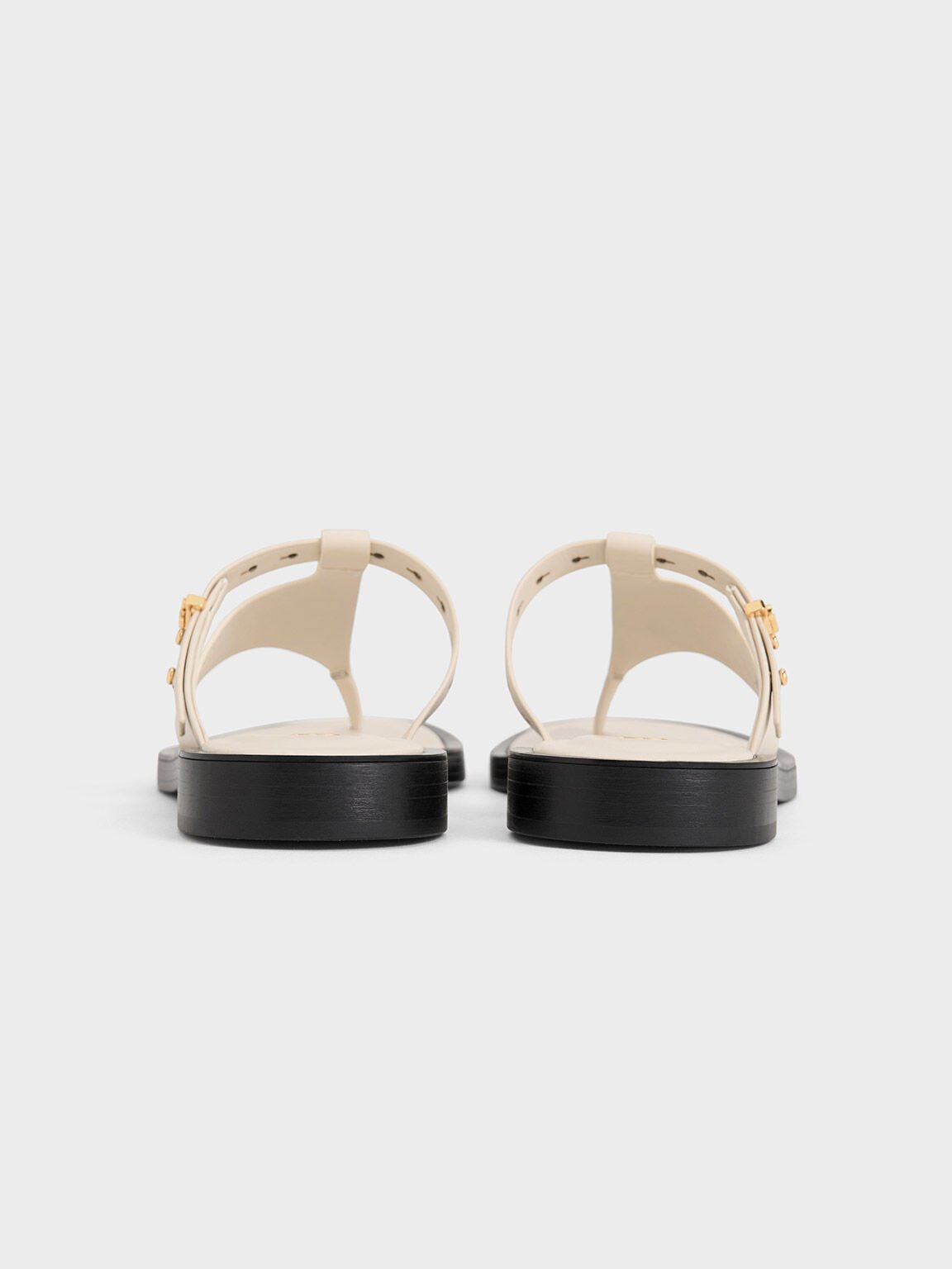 Leather Asymmetric Thong Sandals, White, hi-res