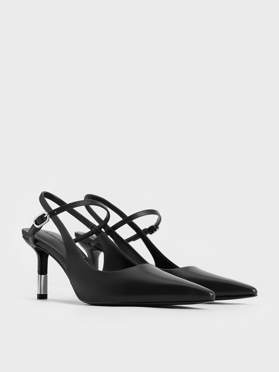 Two-Tone Heel Slingback Pumps, Black, hi-res