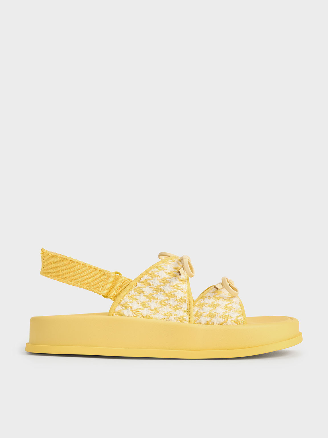 Girls' Houndstooth Double Bow Sandals, Yellow, hi-res