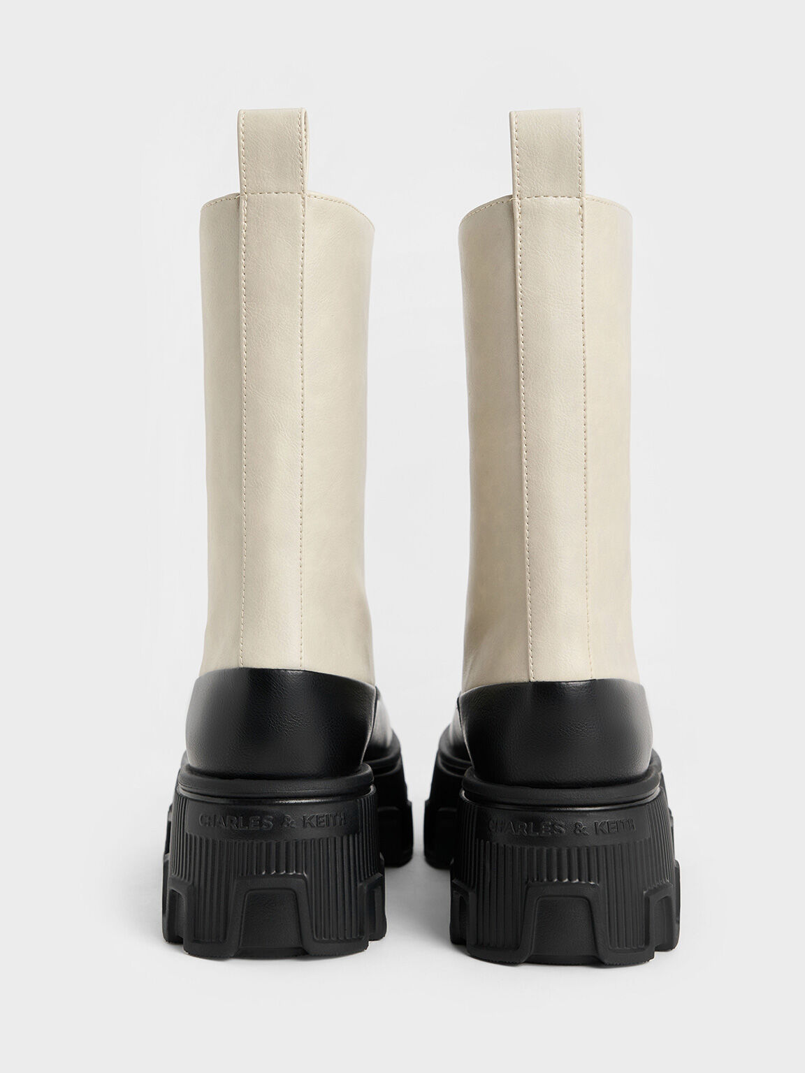 Two-Tone Zip-Up Platform Calf Boots, Chalk, hi-res