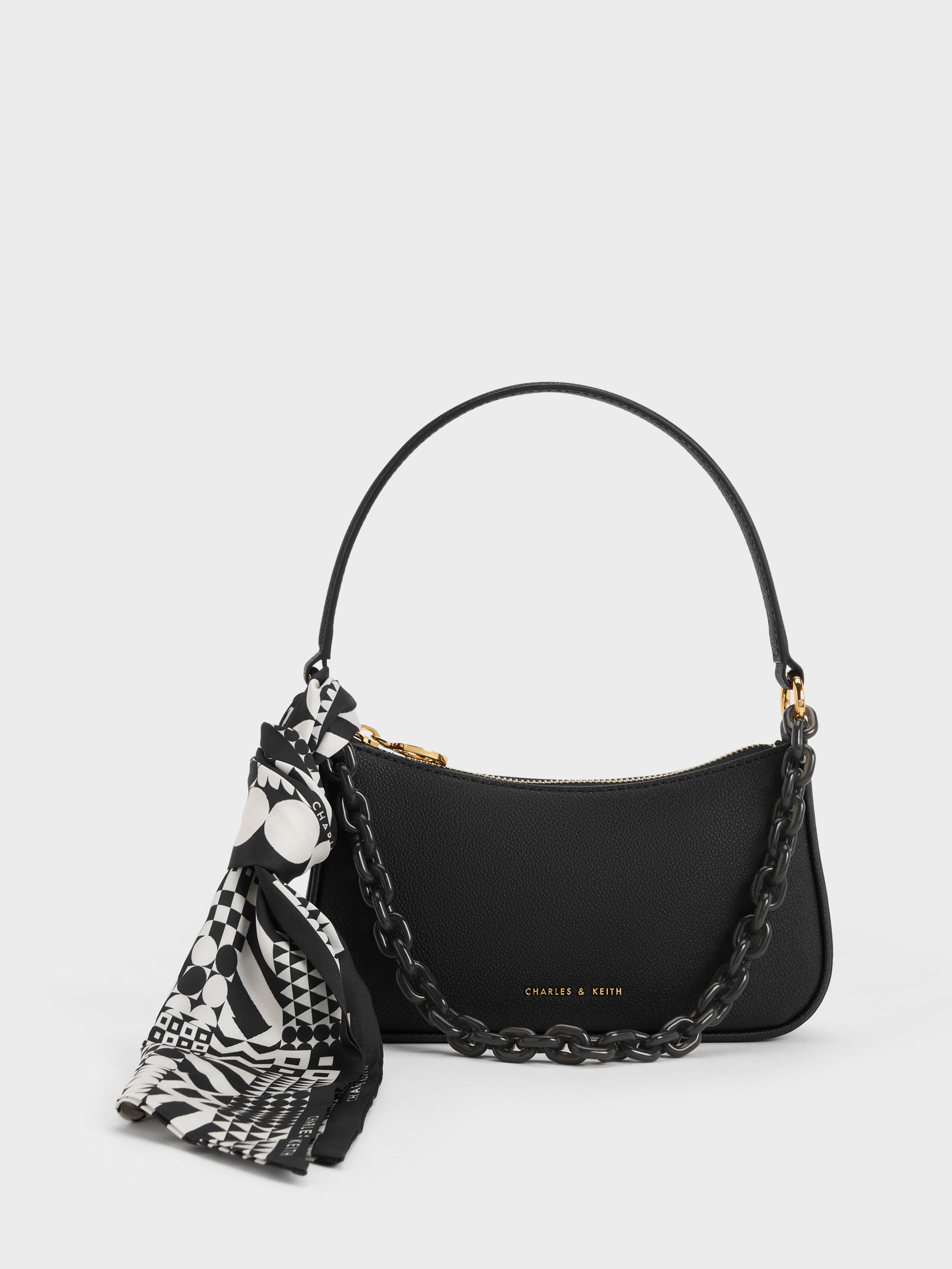 Alcott Scarf Chain-Link Bag, Black, hi-res