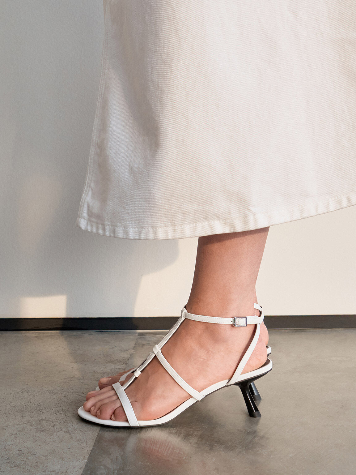 Clara Asymmetric T-Bar Sandals, White, hi-res