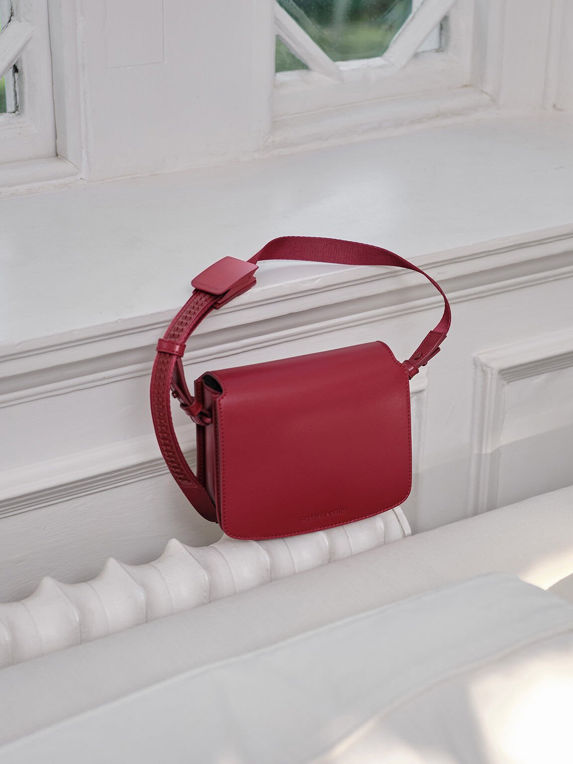 Boxy Front Flap Shoulder Bag, Red, hi-res