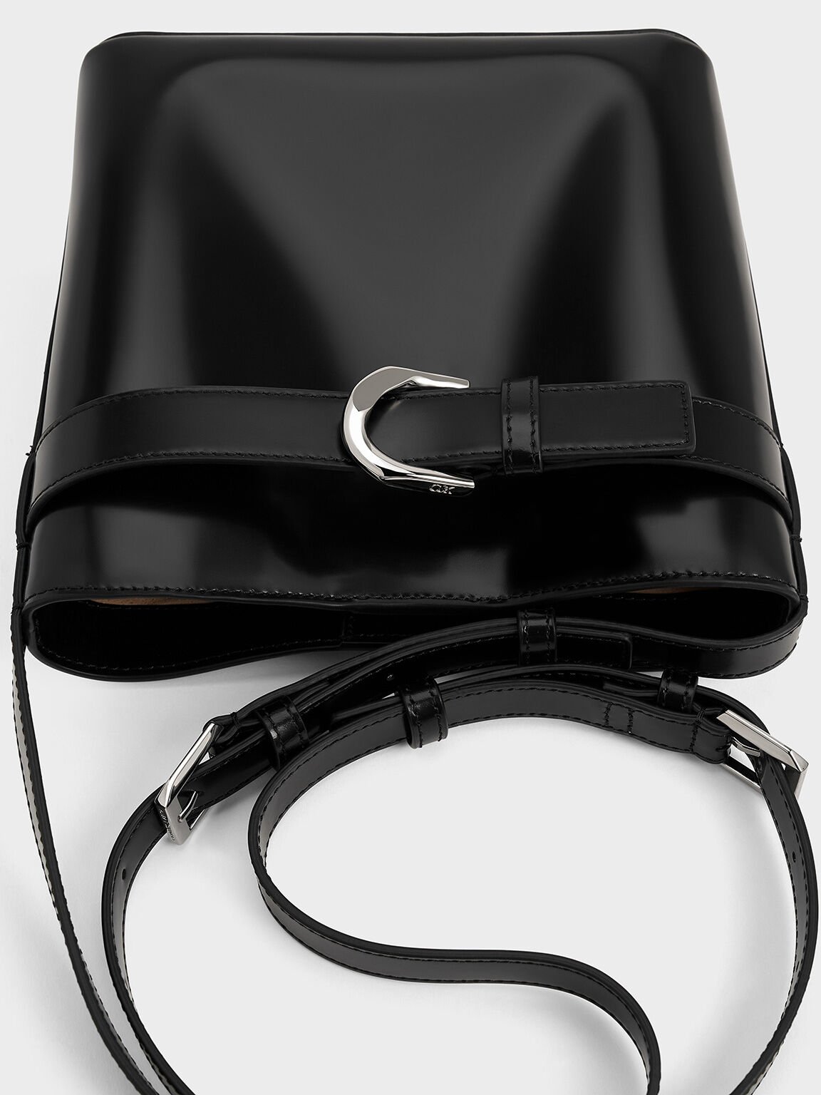 Gabine Leather Belted Bucket Bag, Noir, hi-res