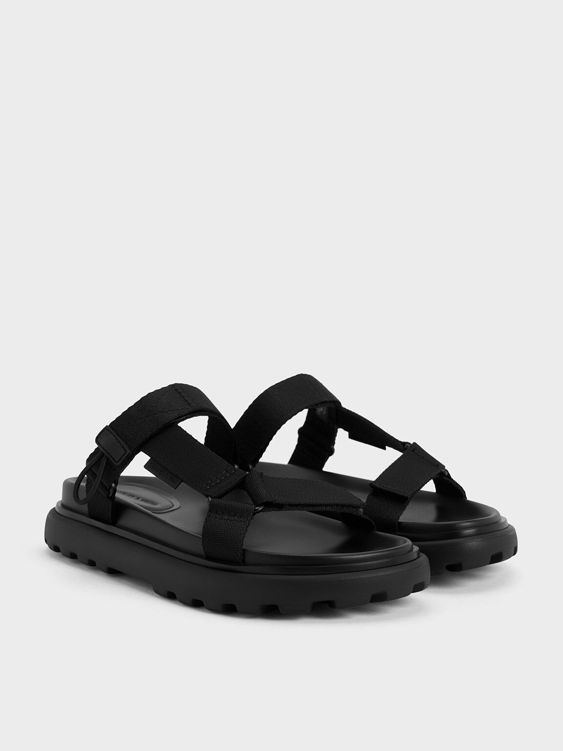 Black Textured Maisie Sports Sandals - CHARLES & KEITH FR