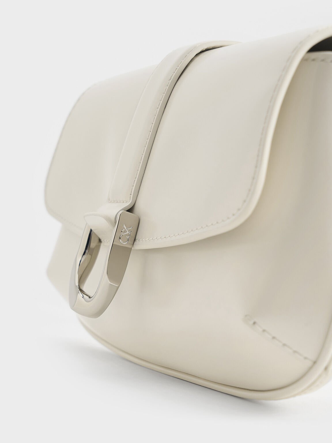 Gabine Leather Elongated Shoulder Bag, White, hi-res