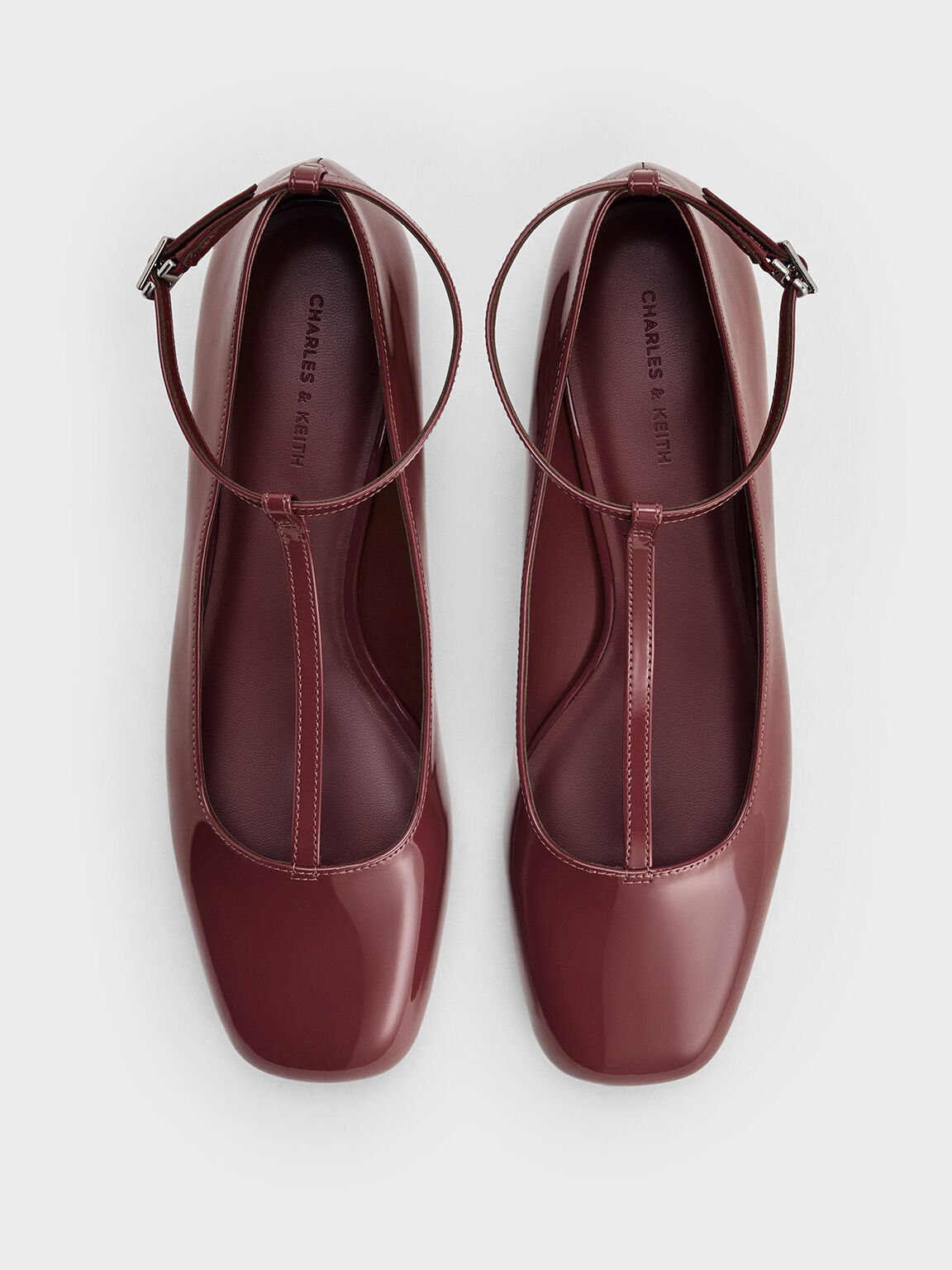 Patent T-Bar Ankle-Strap Ballet Flats, Burgundy, hi-res