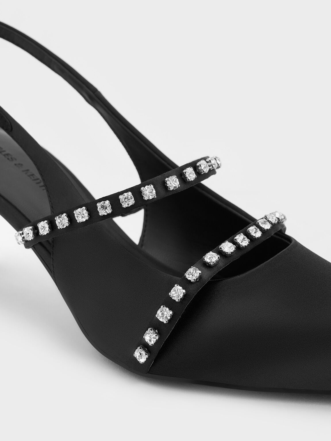 Escarpins Mary Jane en satin avec strass, Noir Texturé, hi-res