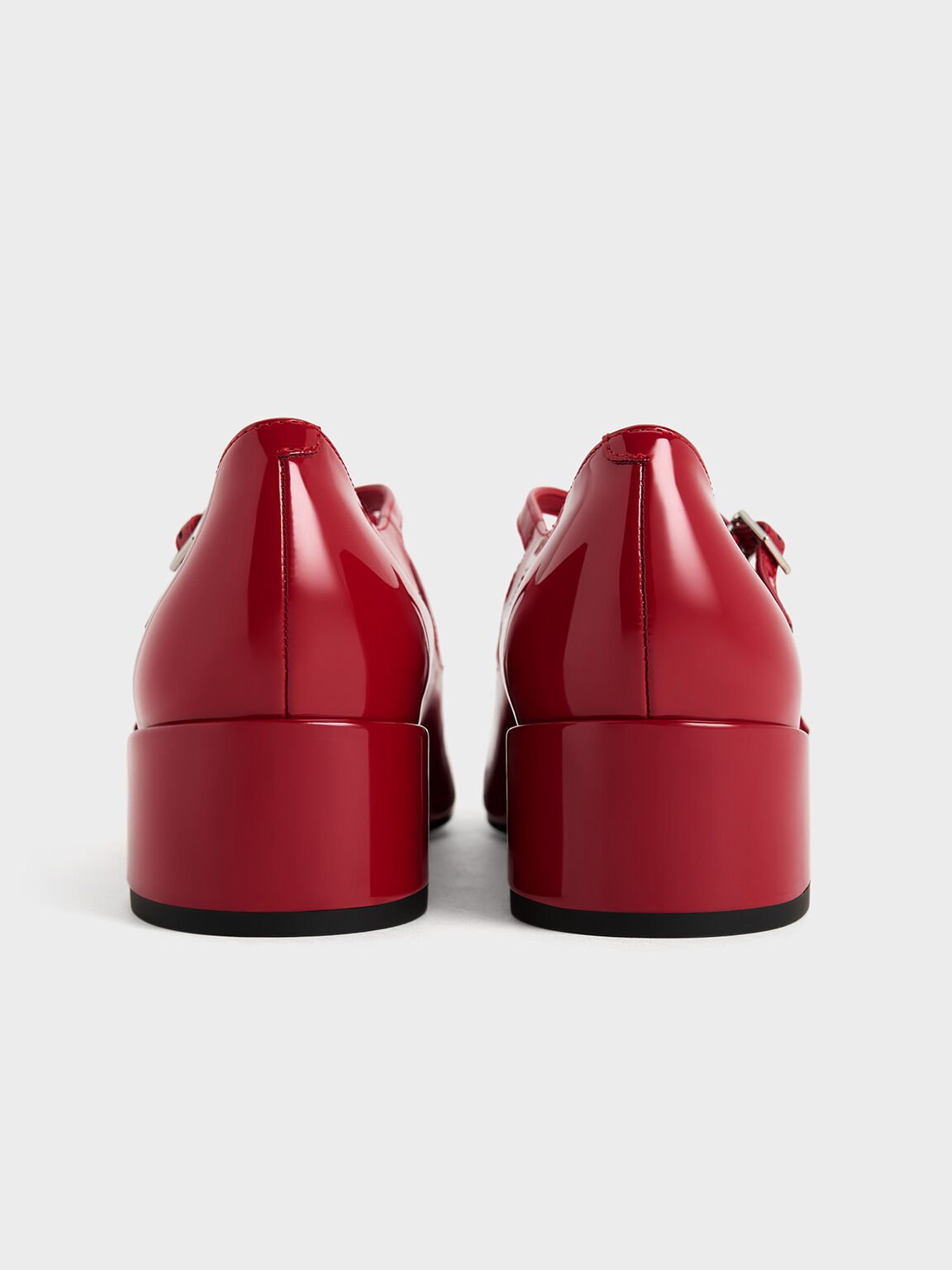 Patent Crossover-Strap Block-Heel Mary Janes, Red, hi-res