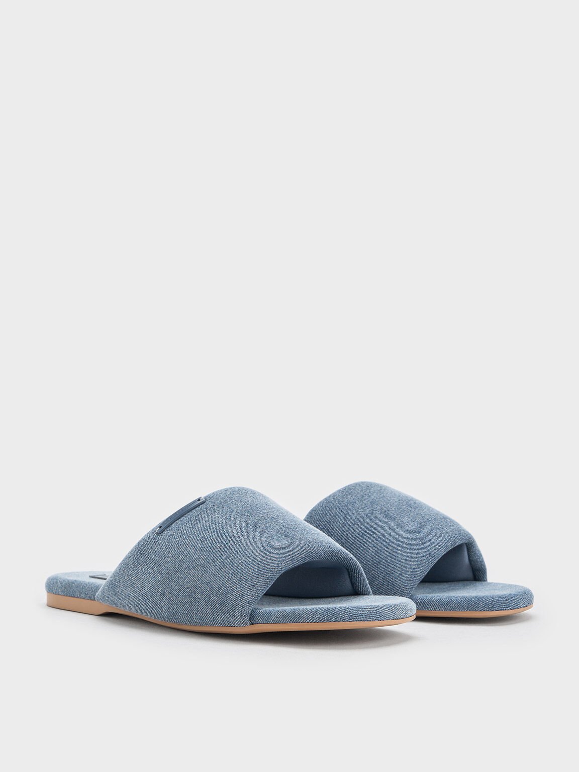 Sandales à enfiler en denim avec lanière rembourée, Bleu Denim, hi-res