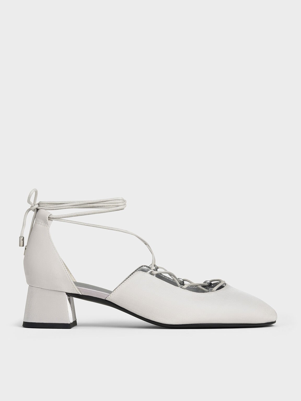 Lace-Up Tie-Around D'Orsay Pumps, Silver, hi-res