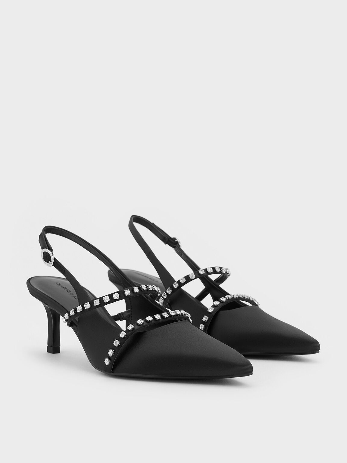 Satin Crystal-Embellished Mary Jane Pumps, Black Textured, hi-res