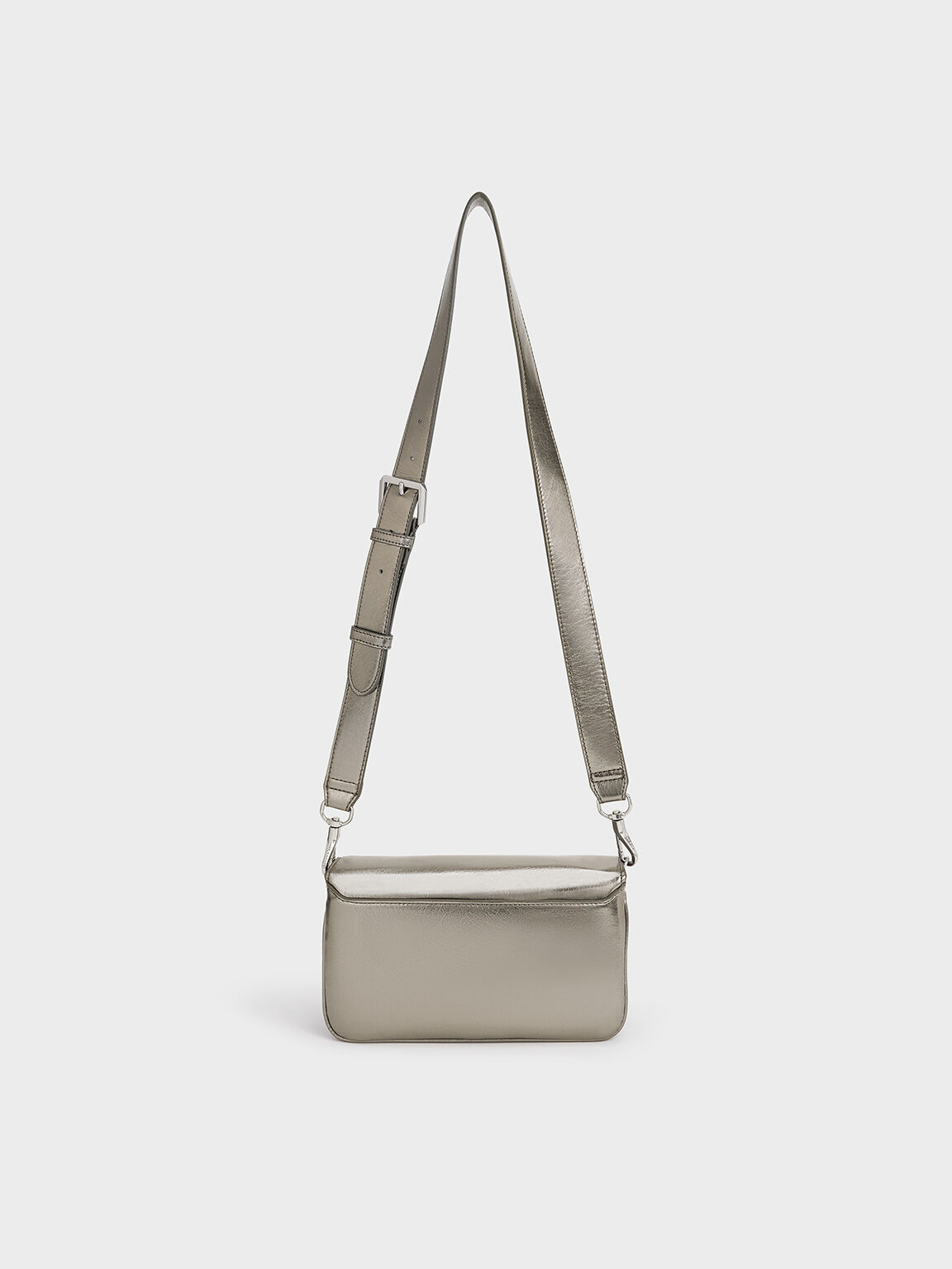 Caia Metallic Front Flap Shoulder Bag, Pewter, hi-res