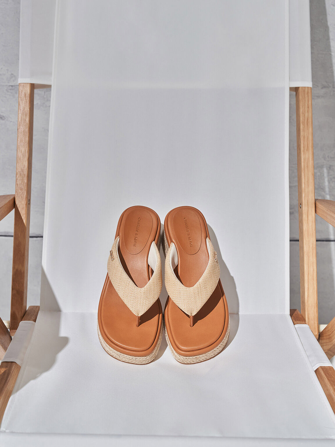 Woven Espadrille Thong Sandals, Sand, hi-res