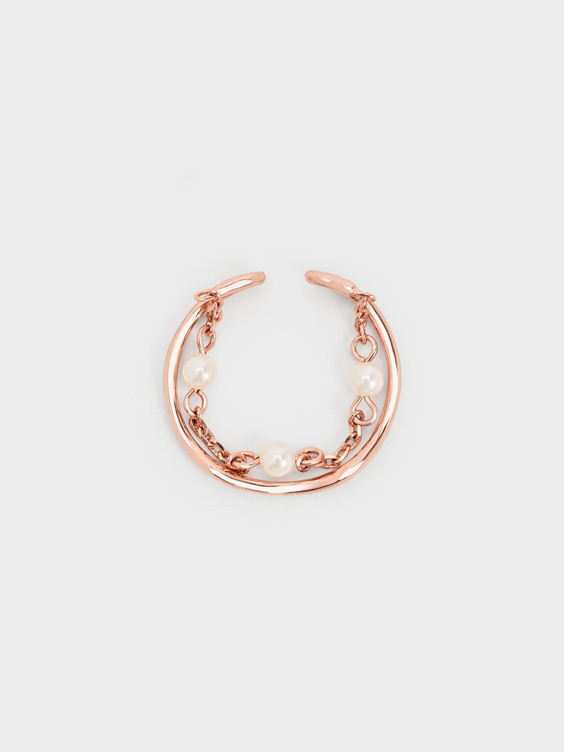 Corrine Pearl Chain-Link Double Ring, Rose Gold, hi-res