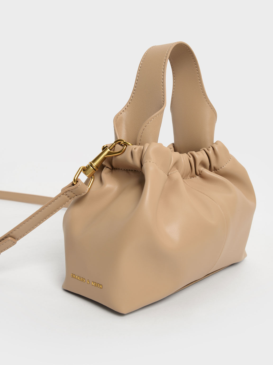 Pleated Hobo Bag Beige