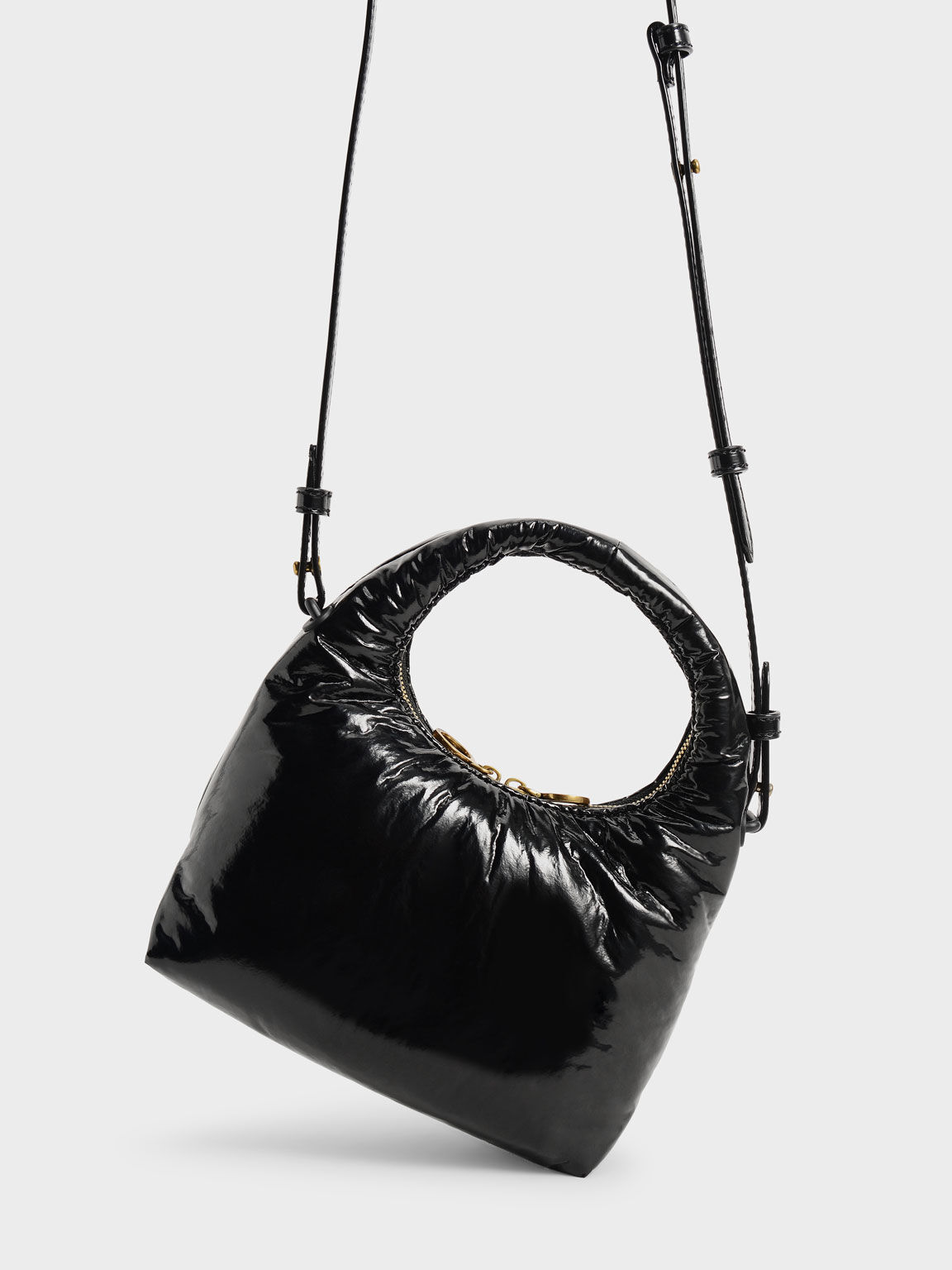 Black Wrinkled-Effect Puffy Bag - CHARLES & KEITH BE