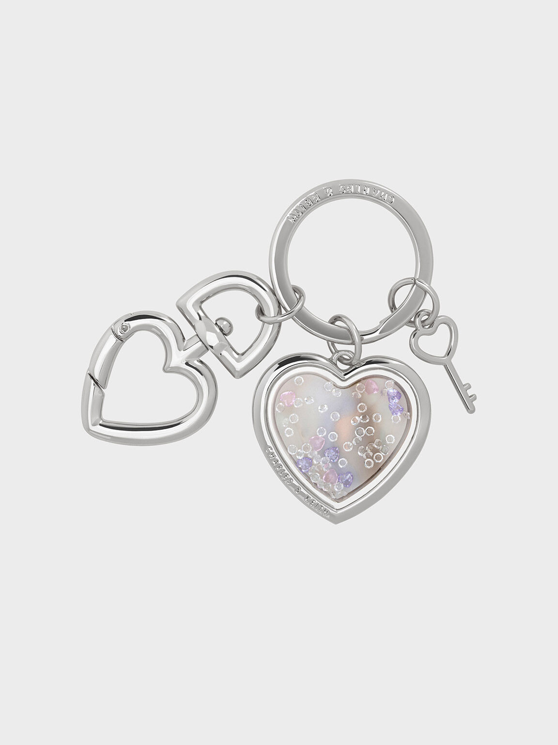 Heart Lock Crystal Keychain - Silver
