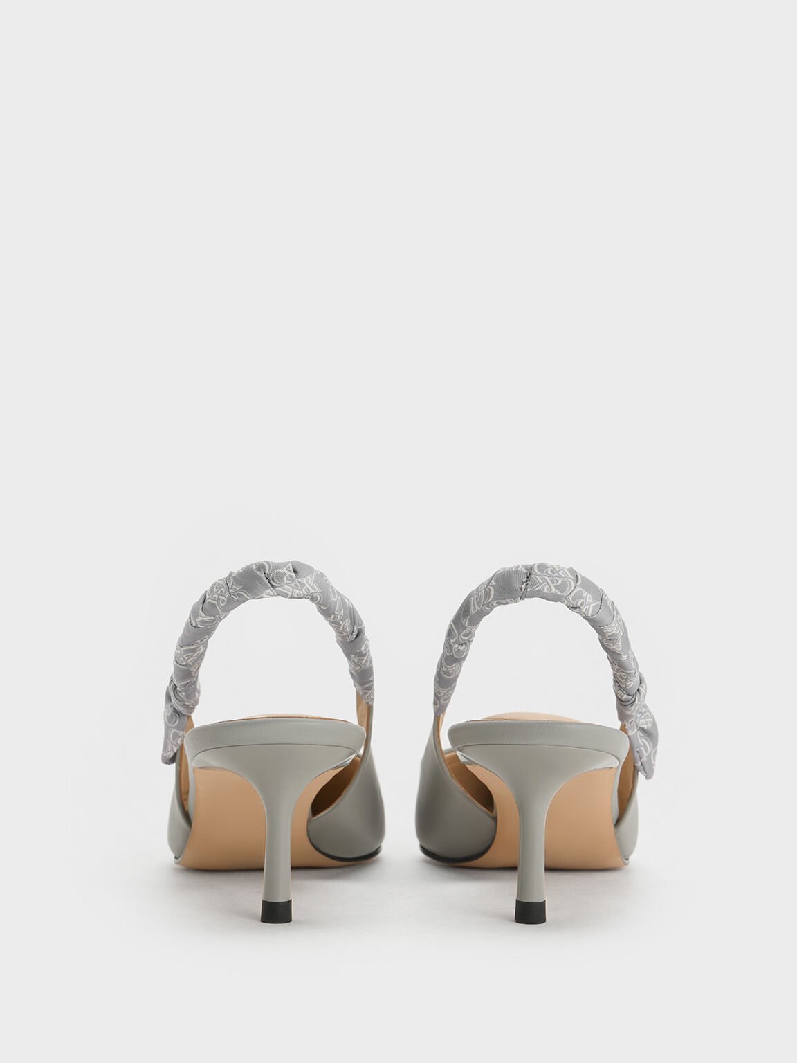 Tully Leather Ruched-Strap Slingback Pumps, Grey, hi-res