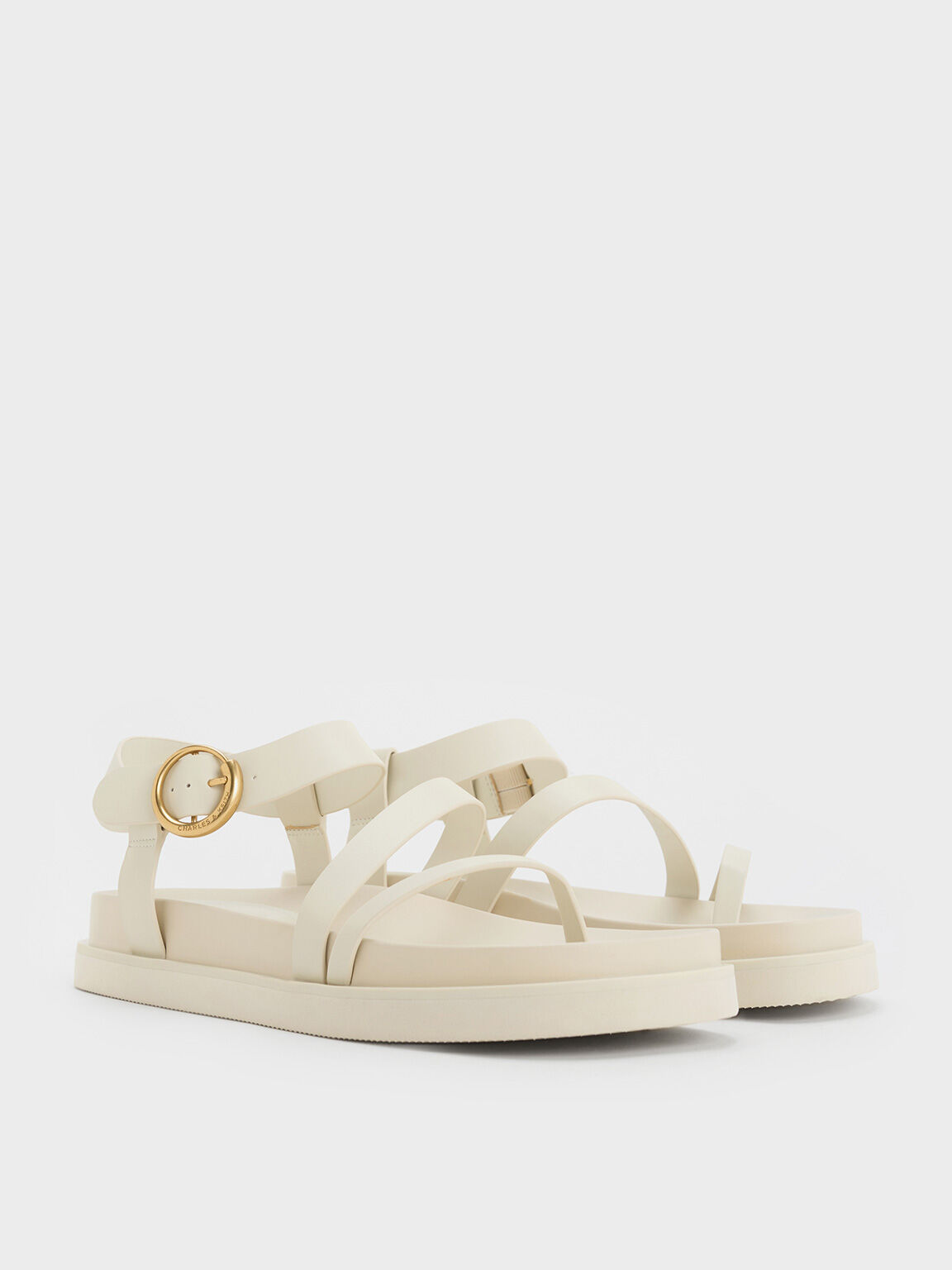 Buckled Ankle-Strap Strappy Sandals, Chalk, hi-res