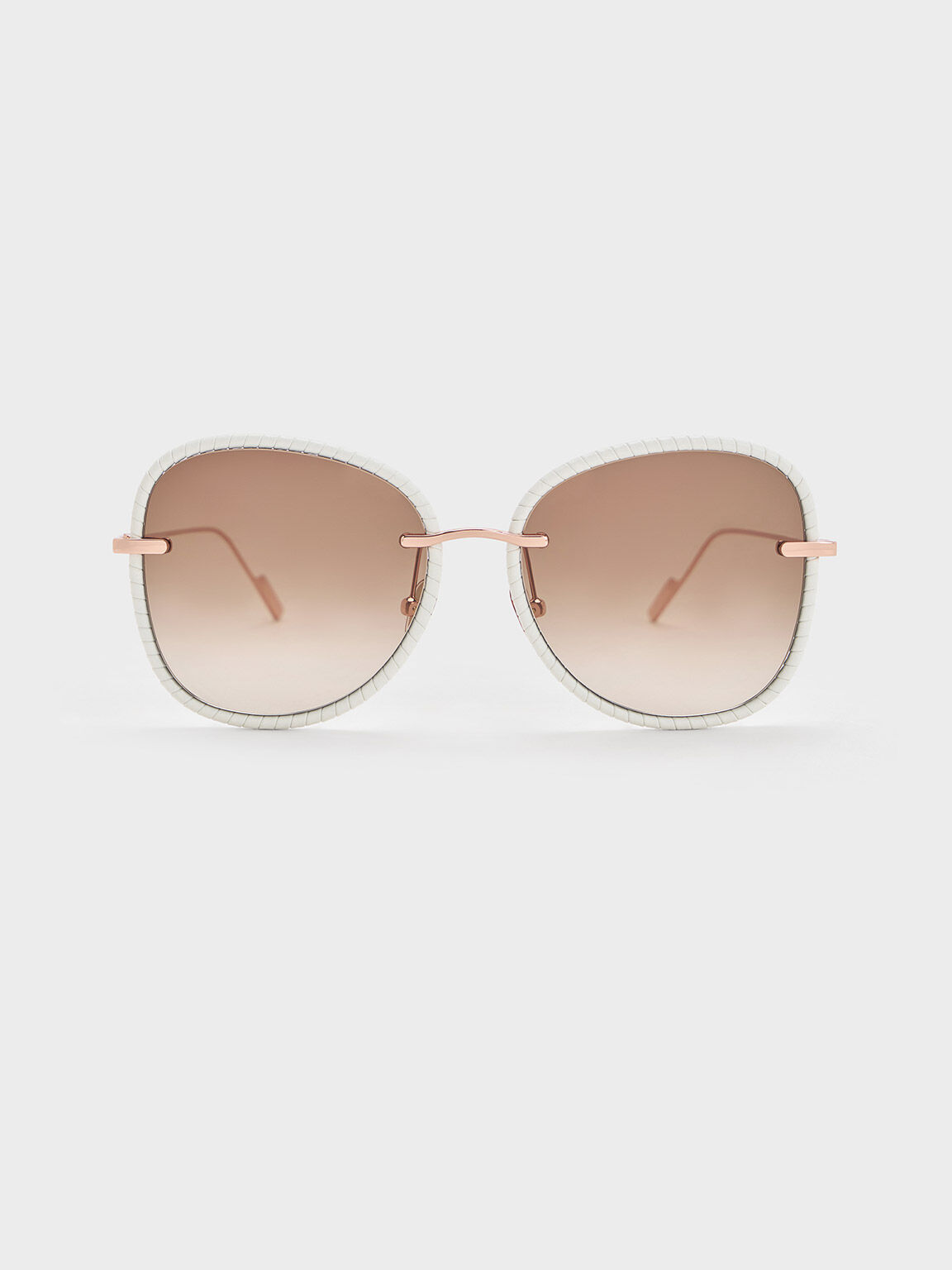 Lunettes de soleil papillon à monture tressée en cuir, Crème, hi-res