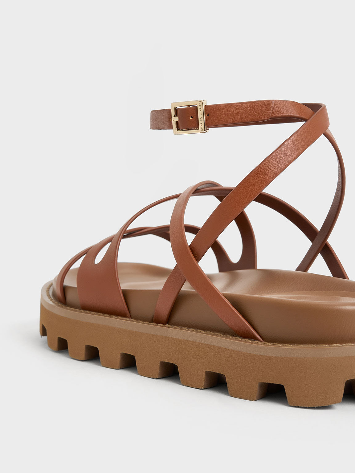 Cognac Crossover Ankle-Strap Sandals - CHARLES & KEITH PT