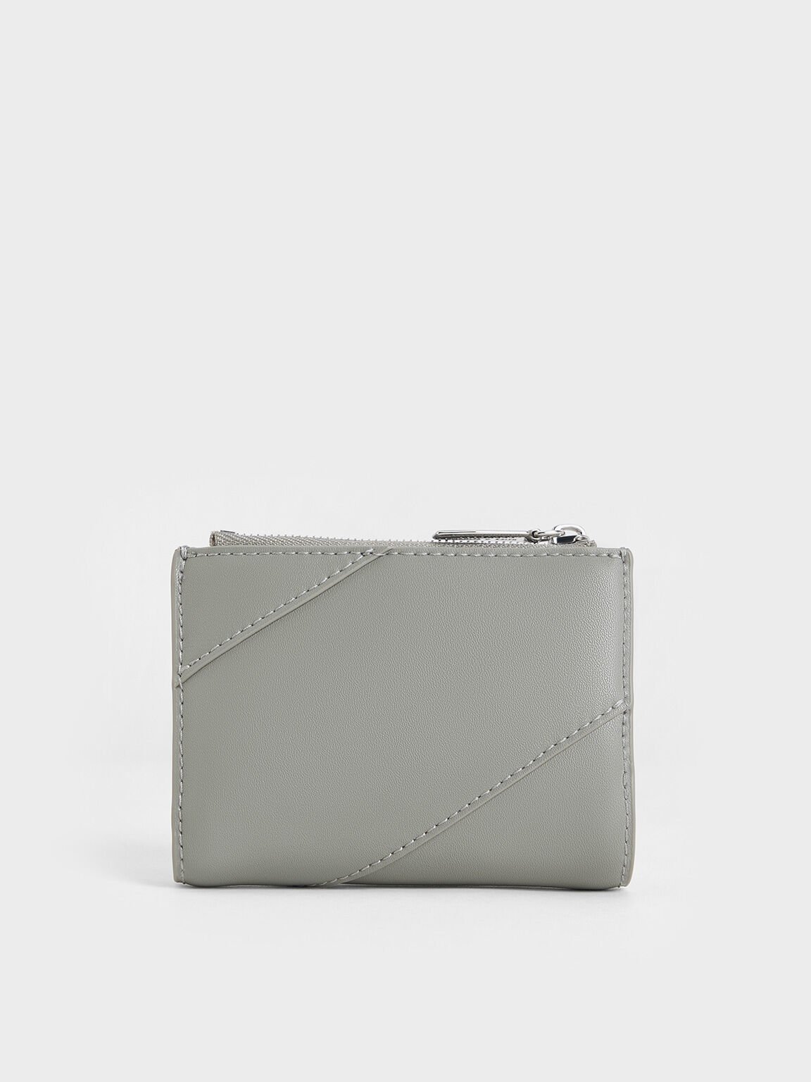 Cartera trin con bordes de punto, Gris, hi-res