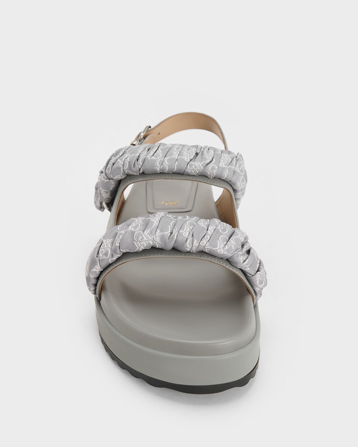 Tully Leather Ruched-Strap Sandals, Grey, hi-res