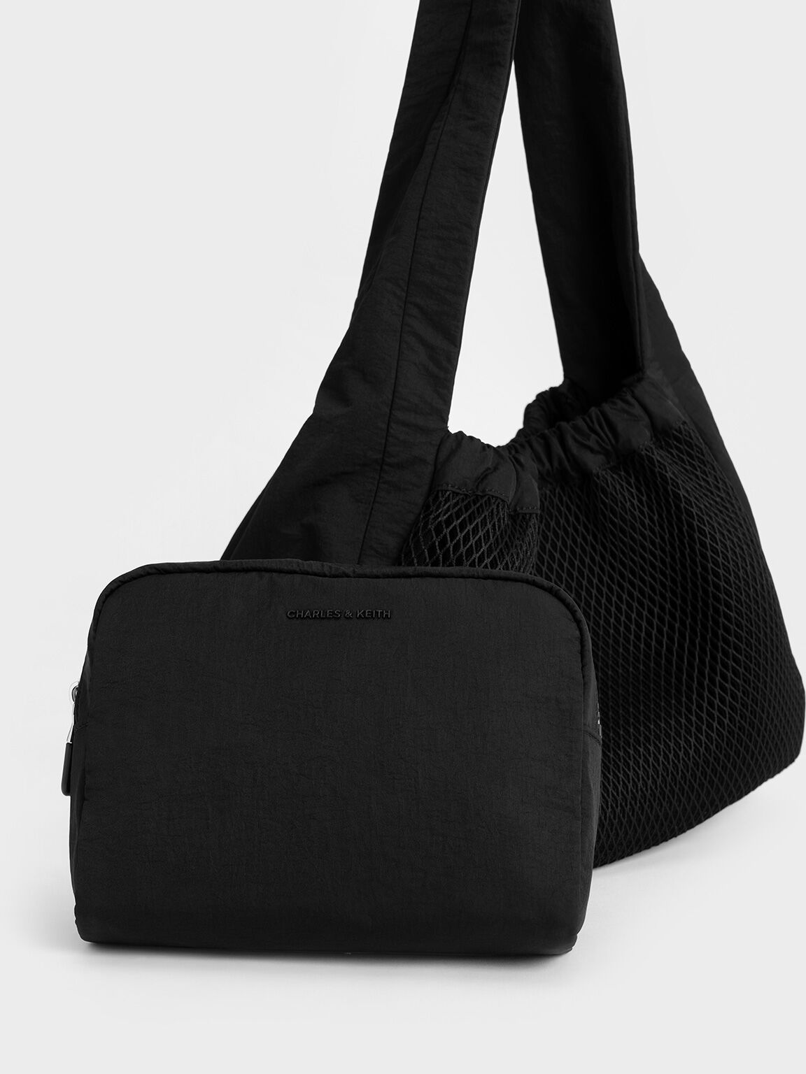 Terra Mesh & Nylon Shoulder Bag, Noir, hi-res