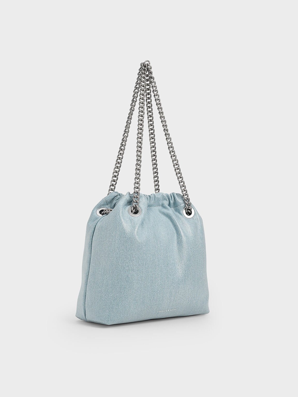 Sac cabas denim à poignée en chaîne Caia, Bleu Denim, hi-res