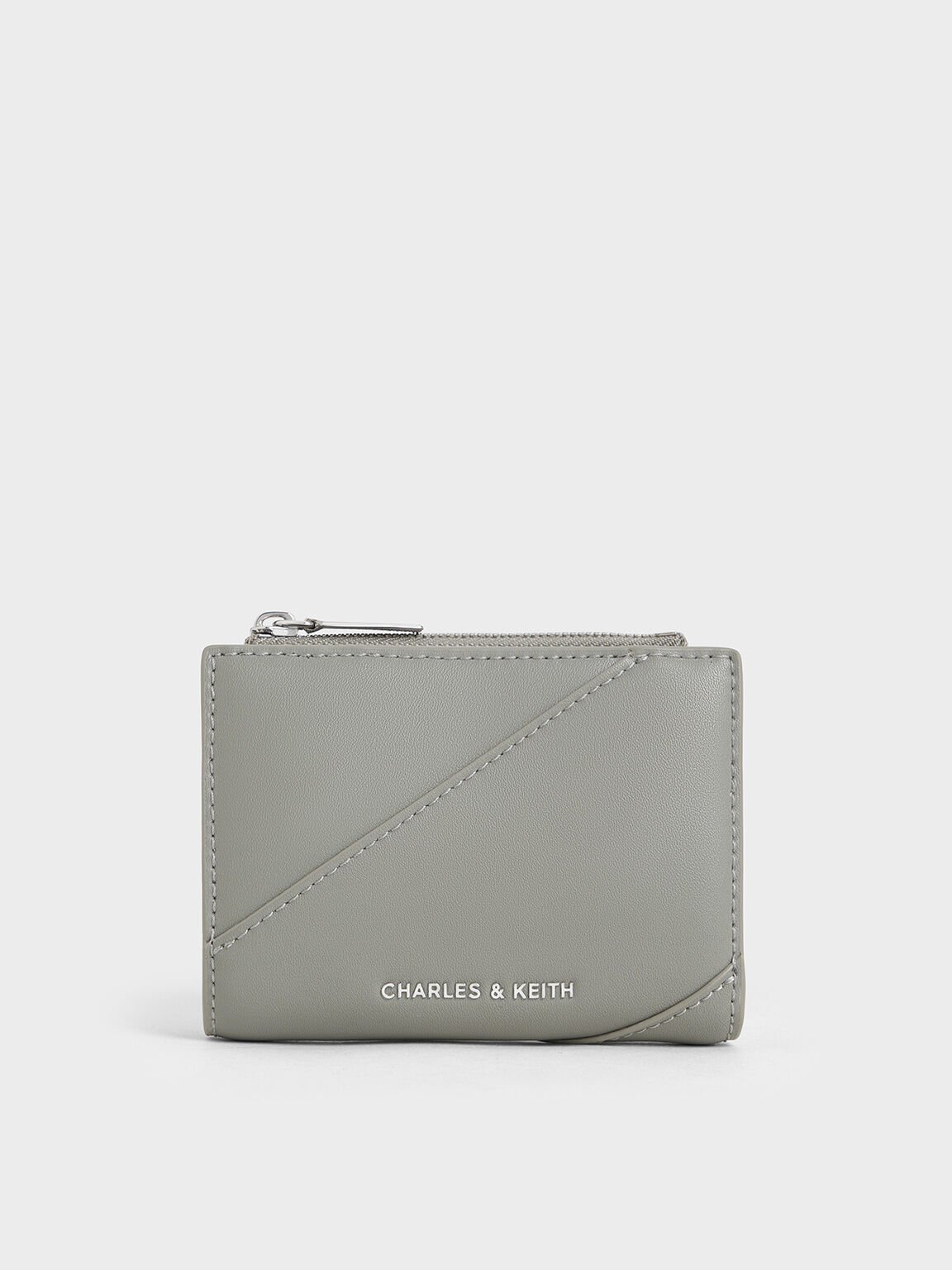 Cartera trin con bordes de punto, Gris, hi-res