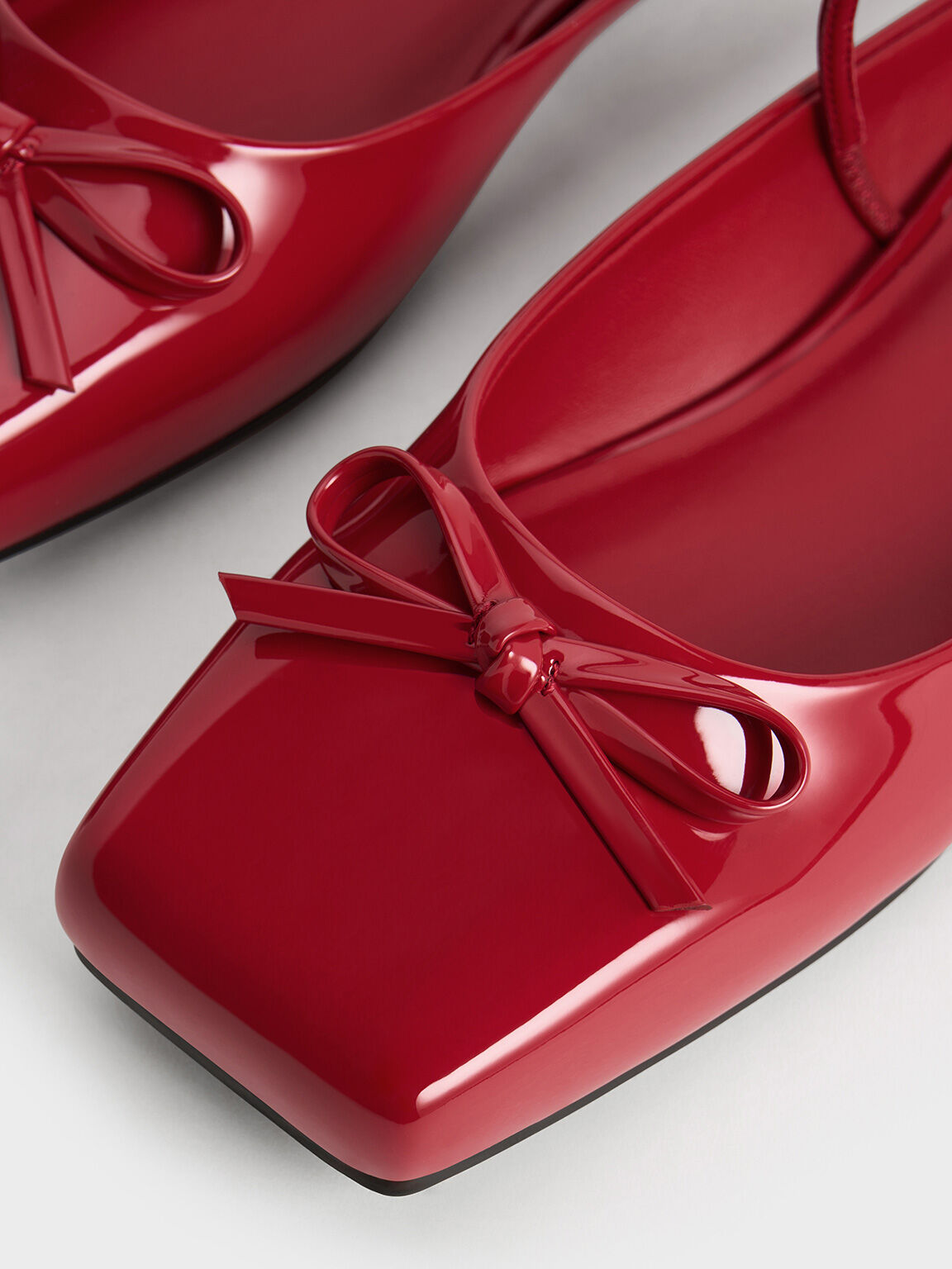 Bow Square-Toe Ballet Mules, Red, hi-res
