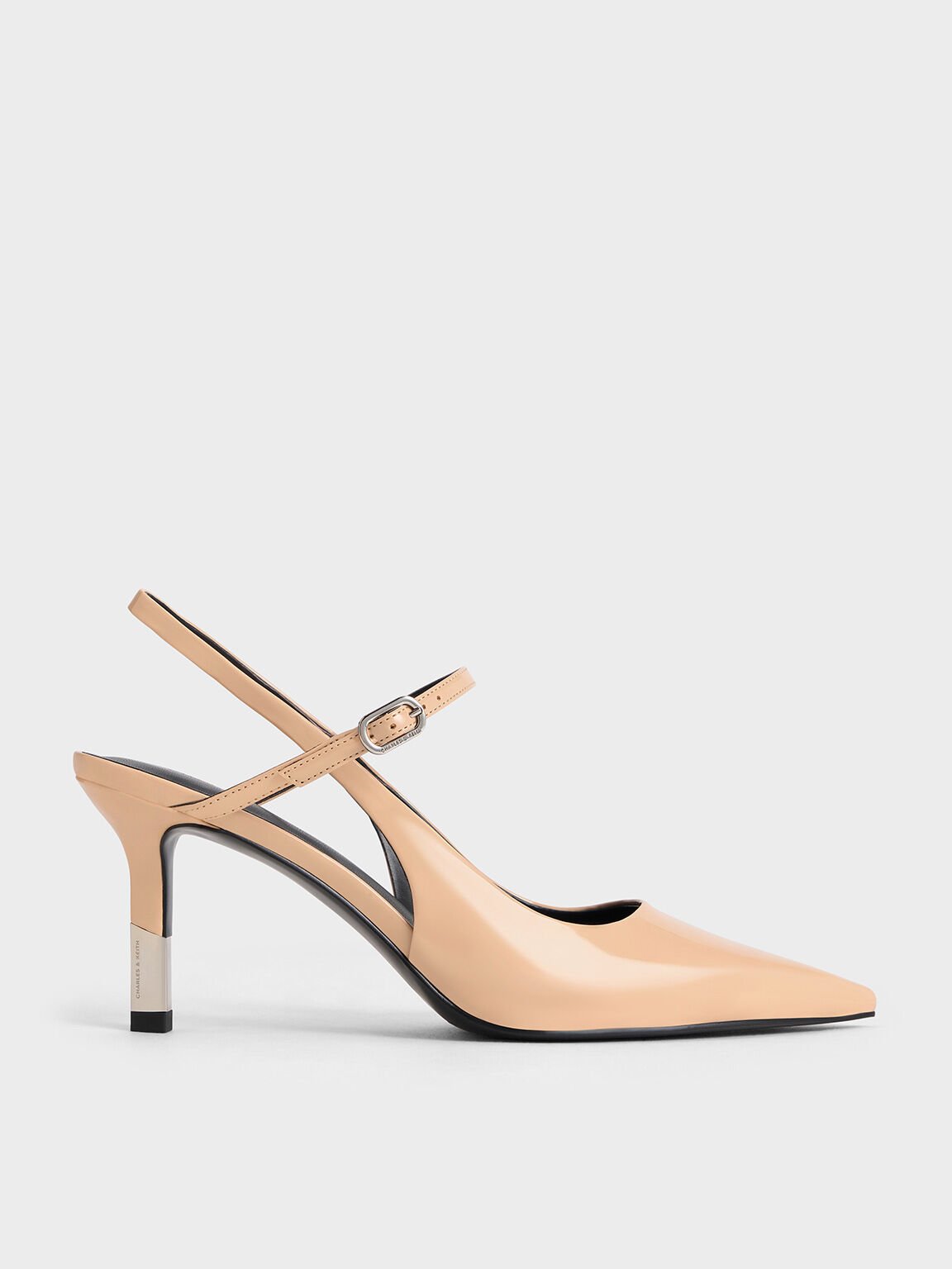 Patent Two-Tone Heel Slingback Pumps, Nude, hi-res