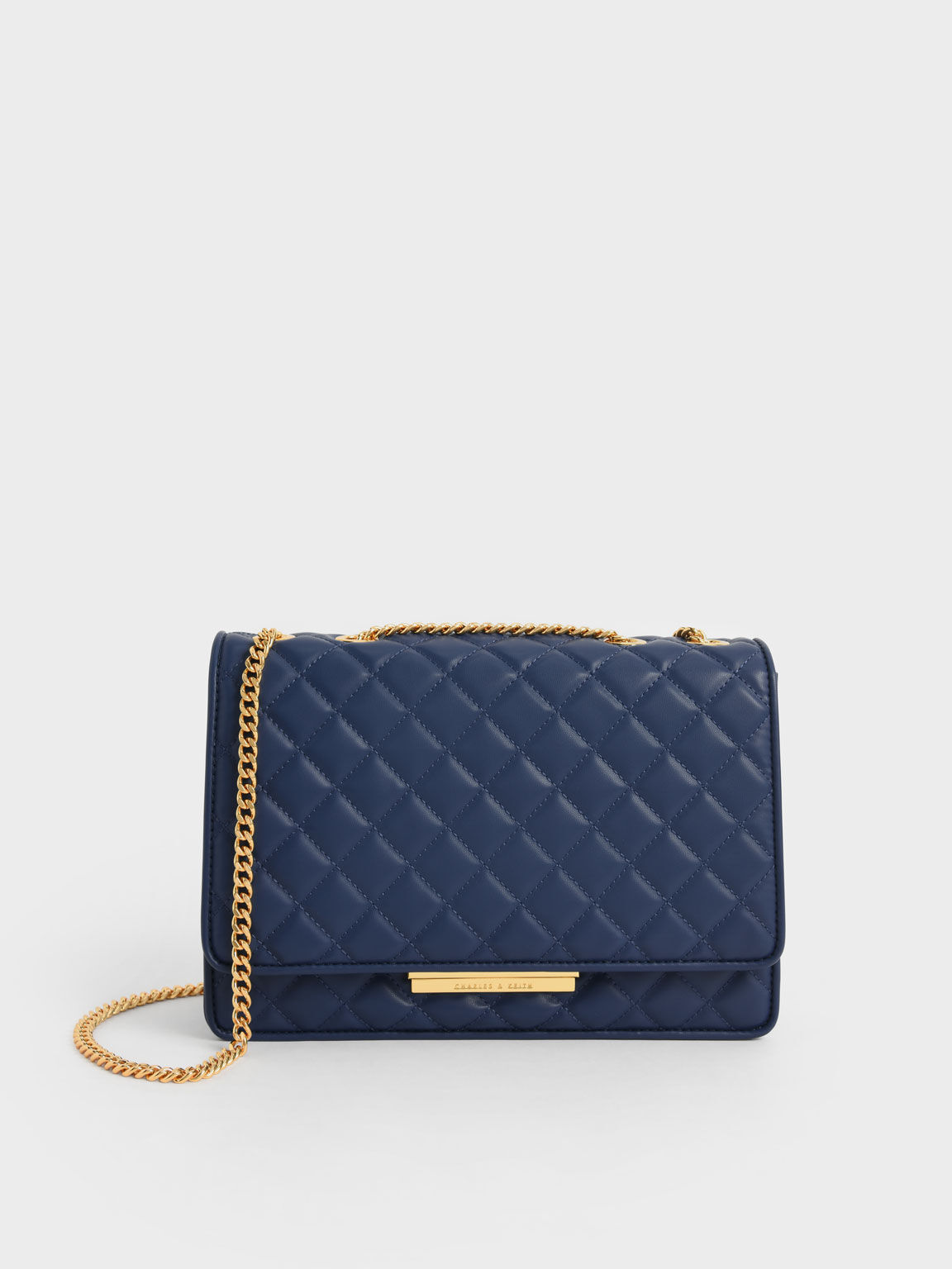 Navy Double Chain Handle Quilted Bag - CHARLES & KEITH SK