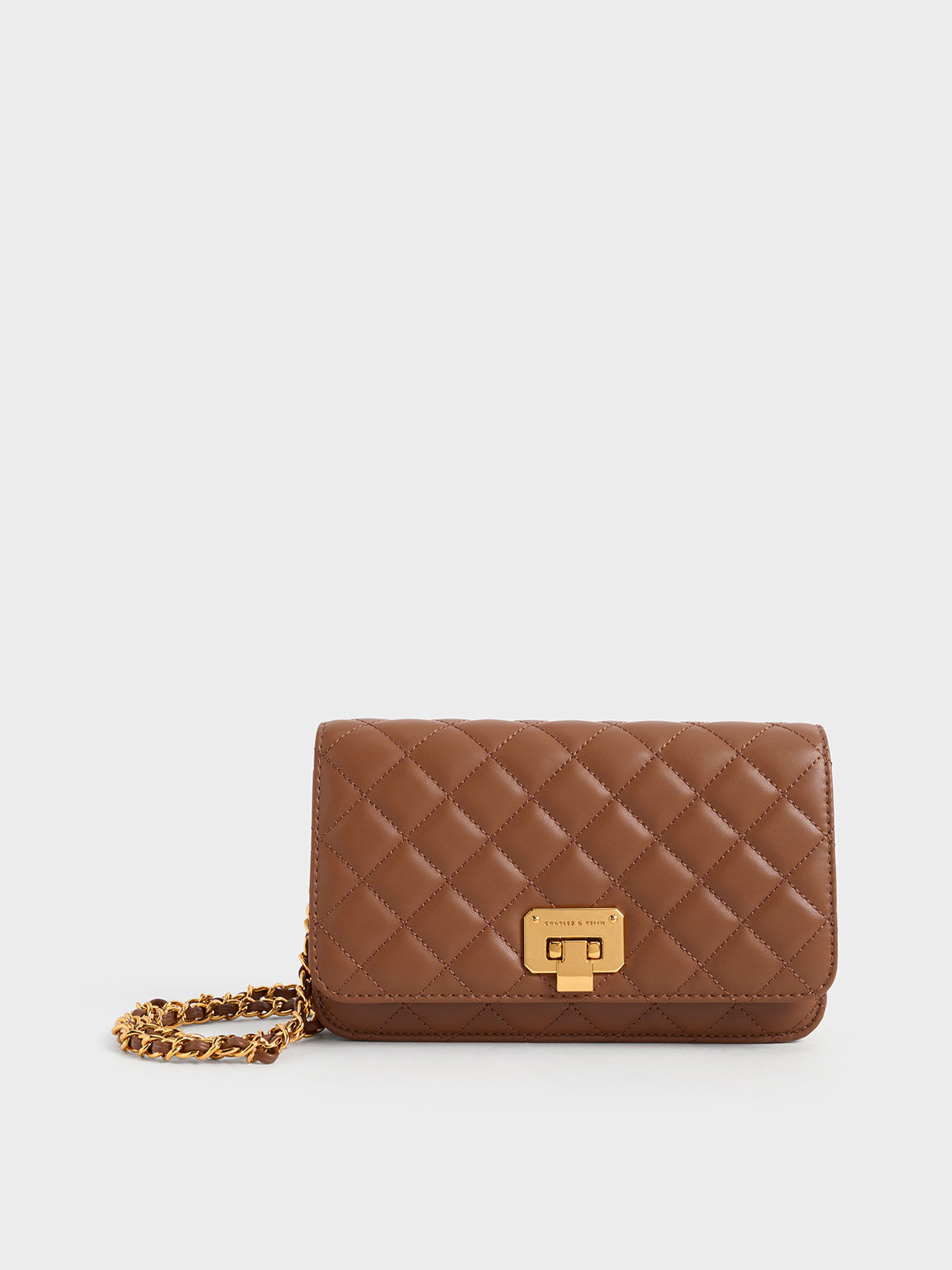 Quilted Push-Lock Clutch, Chocolate, hi-res