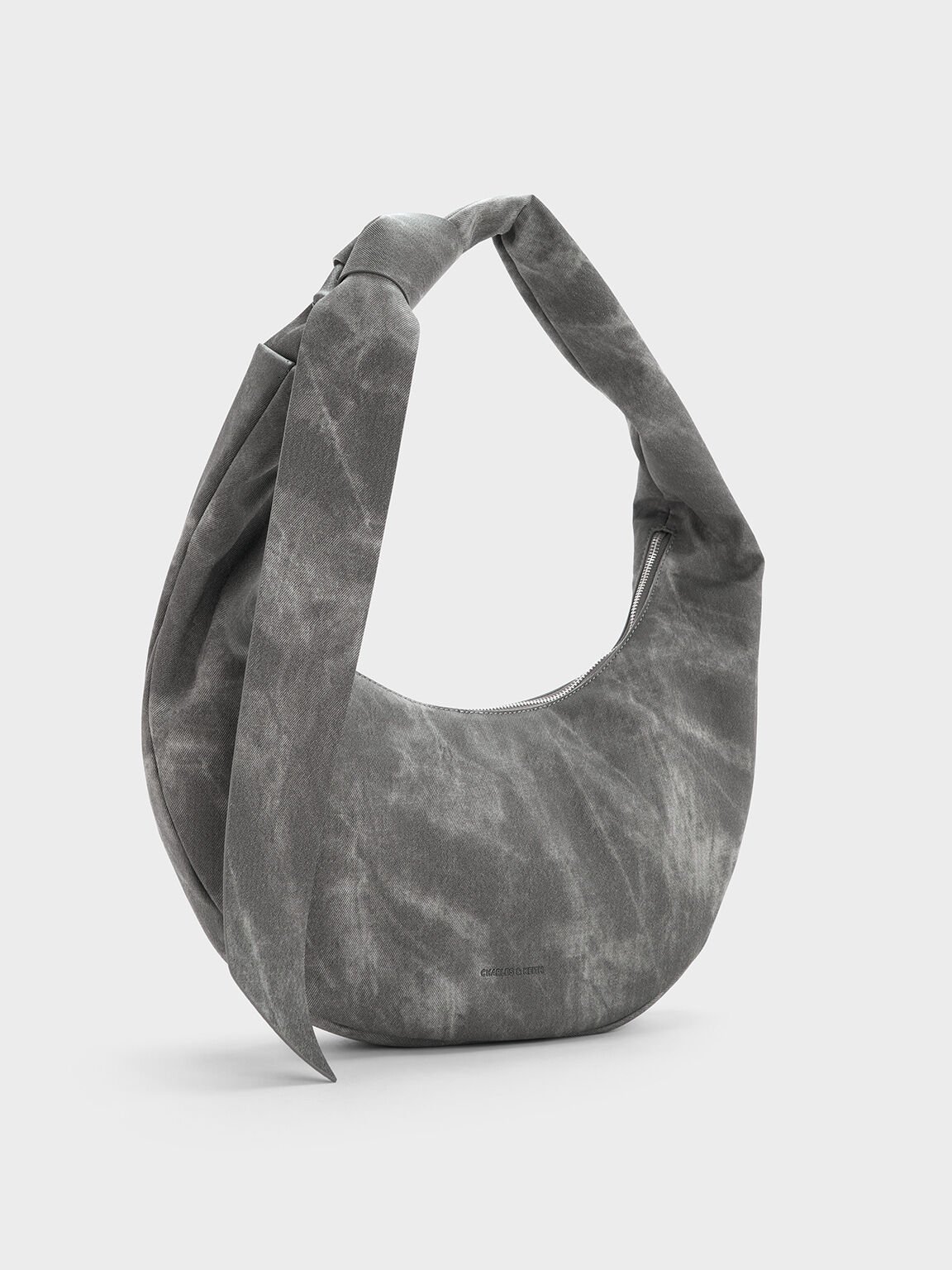 Toni Denim Knotted Curved Hobo Bag, Dark Grey, hi-res