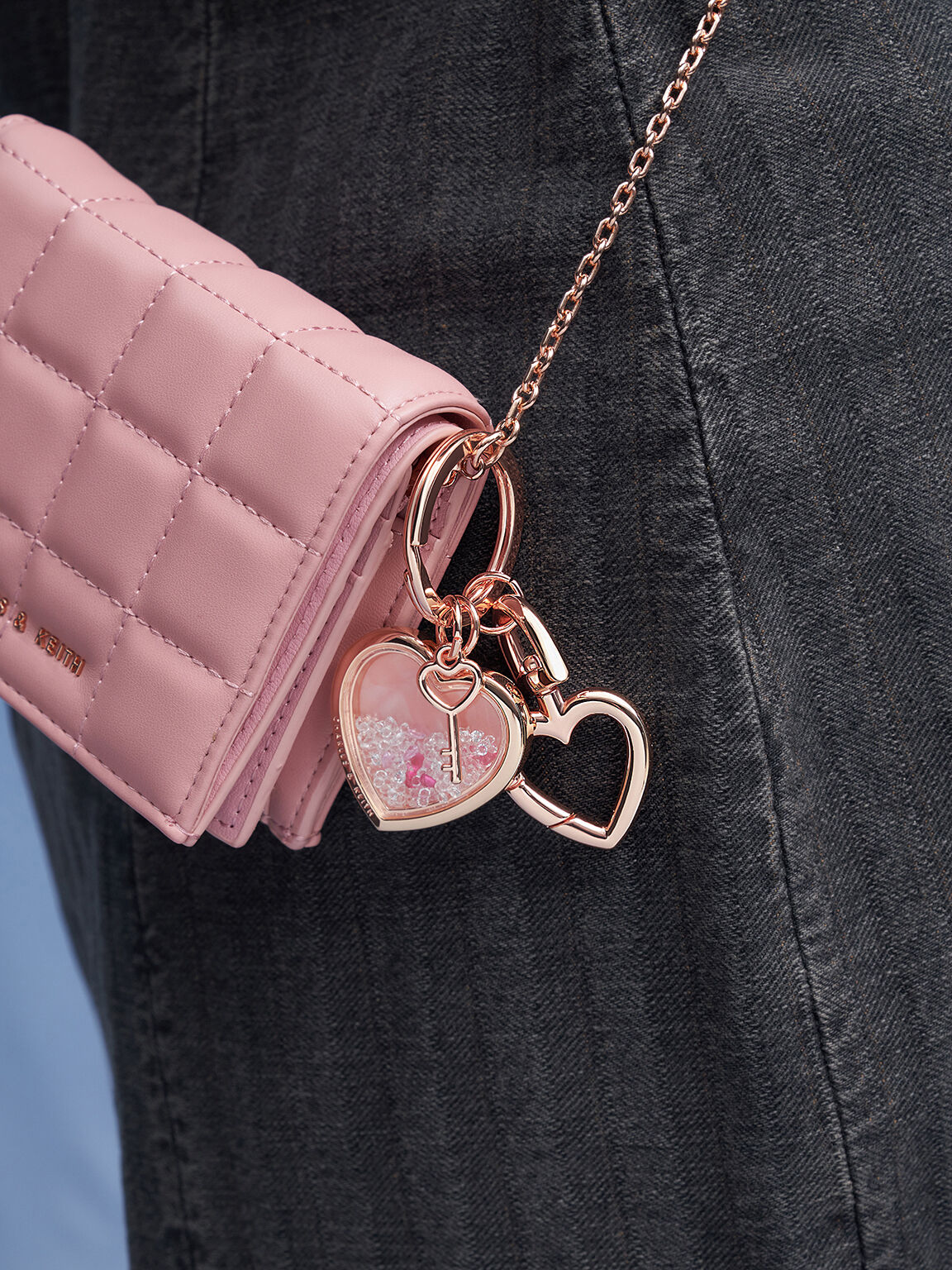 Heart Lock Crystal Keychain, Rose Gold, hi-res