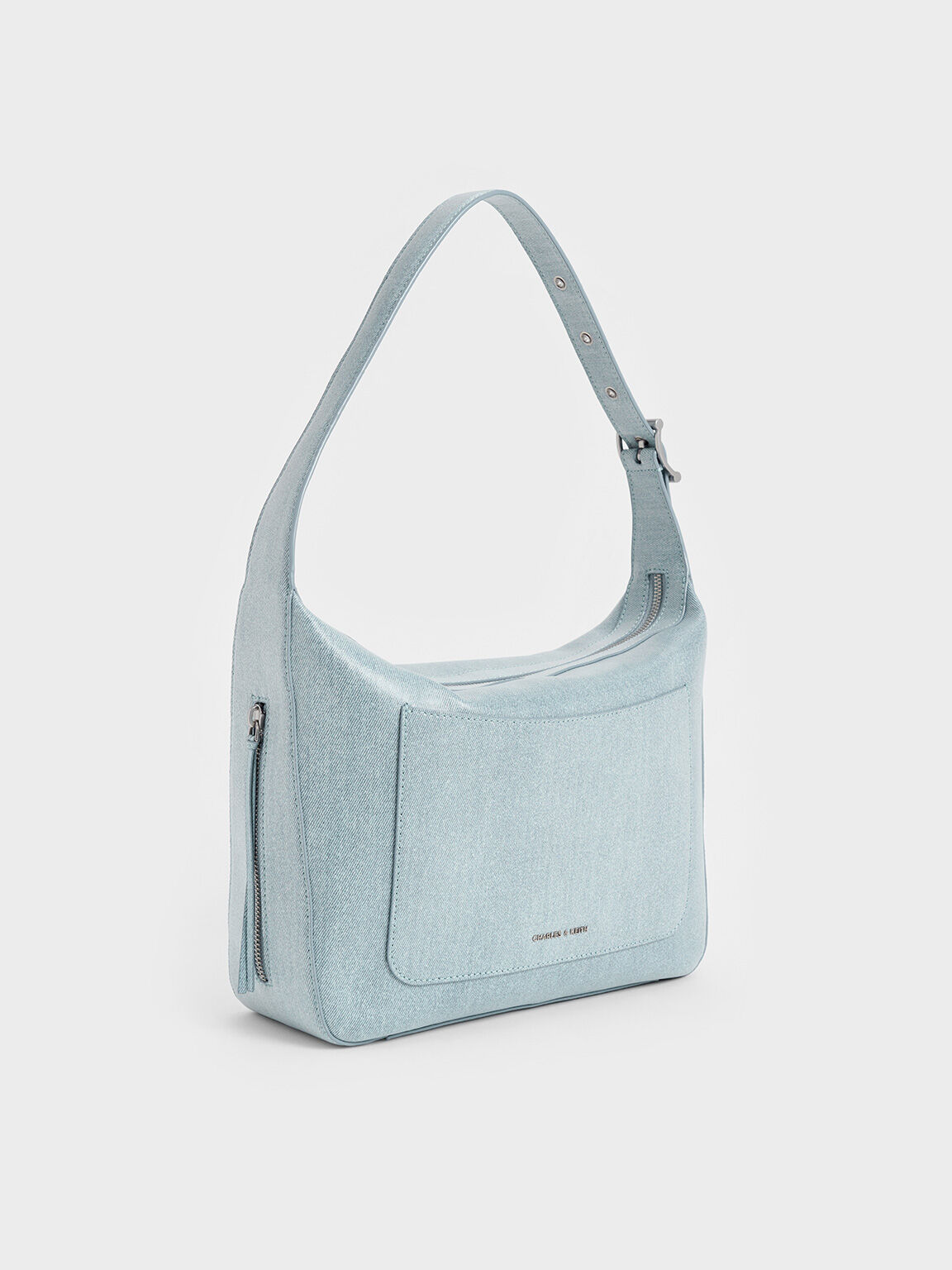 Sac porté épaule allongé en denim Xylia, Bleu Denim, hi-res