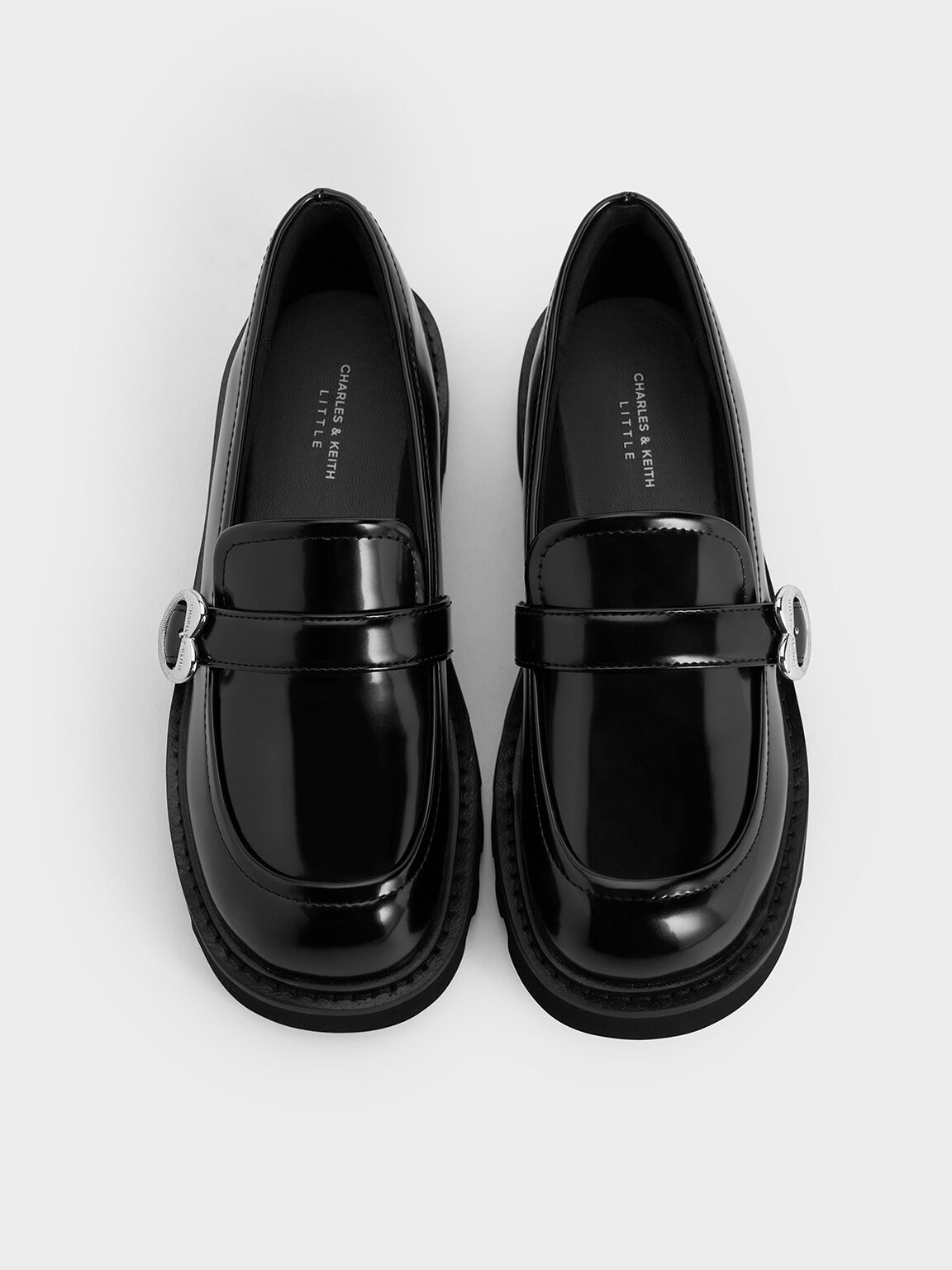 Mocasines para niña con hebilla de corazón, Negro pulido, hi-res