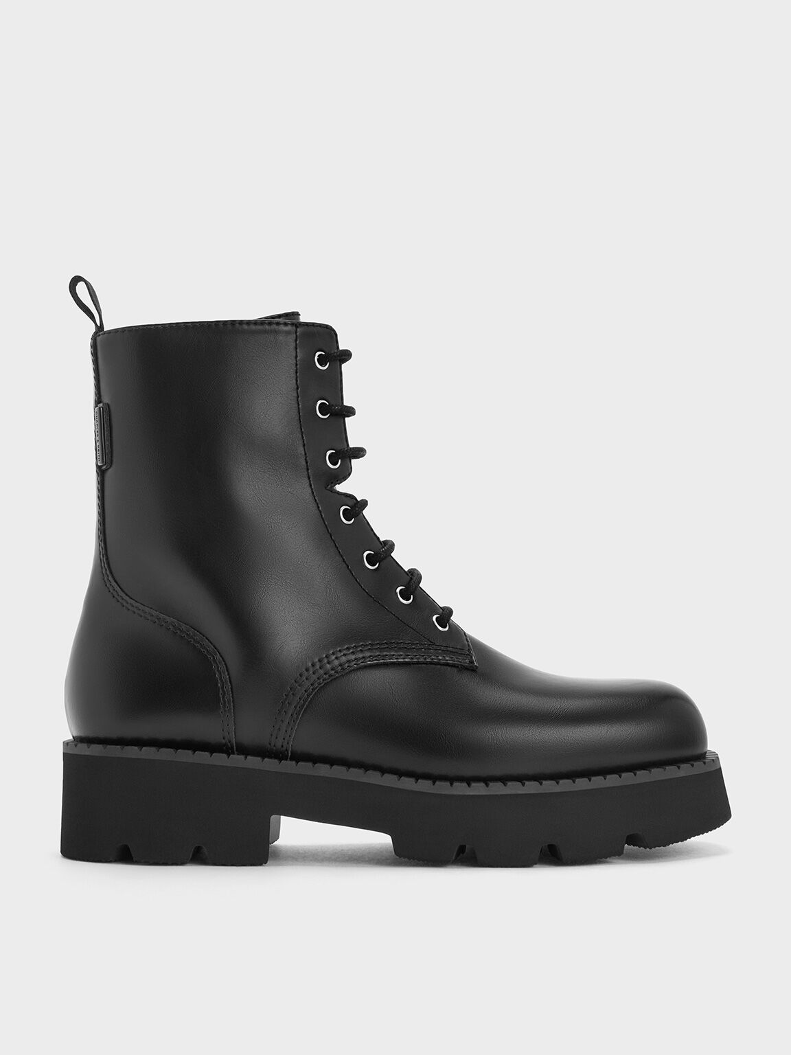 Botas militares con cordones y suela estriada, Negro, hi-res